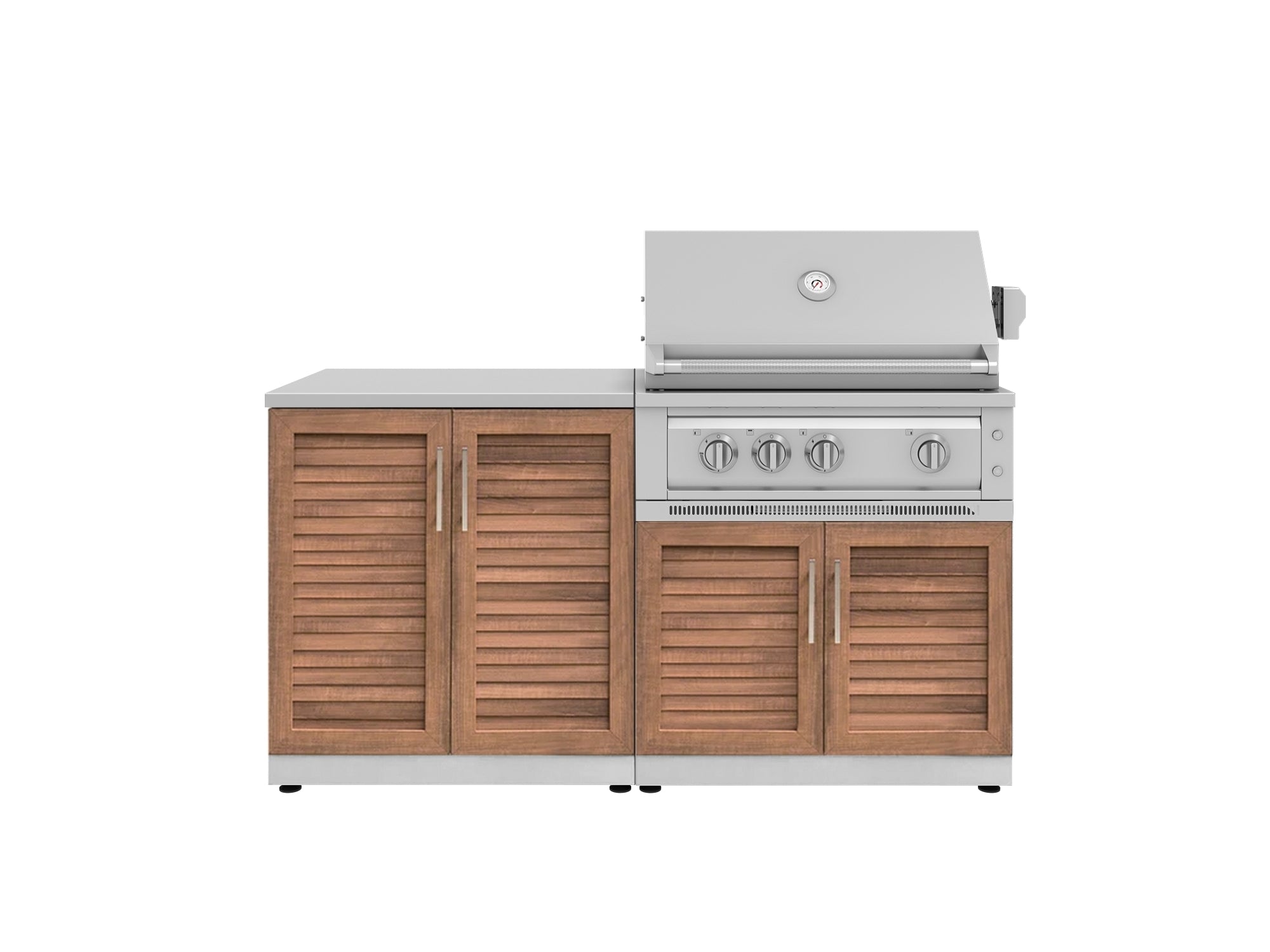 Outdoor Kitchen Stainless Steel Louvered Doors 4 Piece Cabinet Set with 2 Door, Grill Cabinet, Platinum Grill and Countertop
