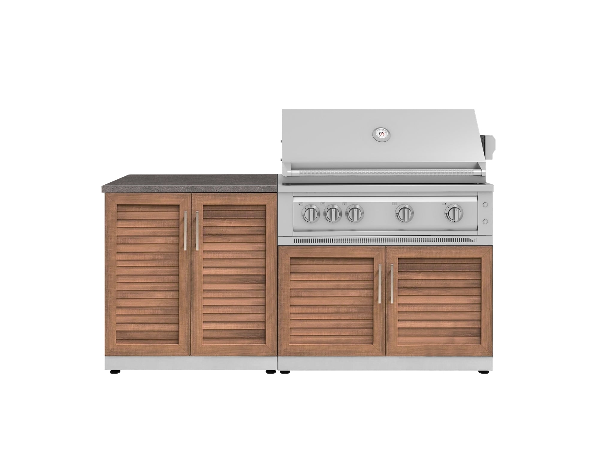 Outdoor Kitchen Stainless Steel Louvered Doors 4 Piece Cabinet Set with 2 Door, Grill Cabinet, Platinum Grill and Countertop