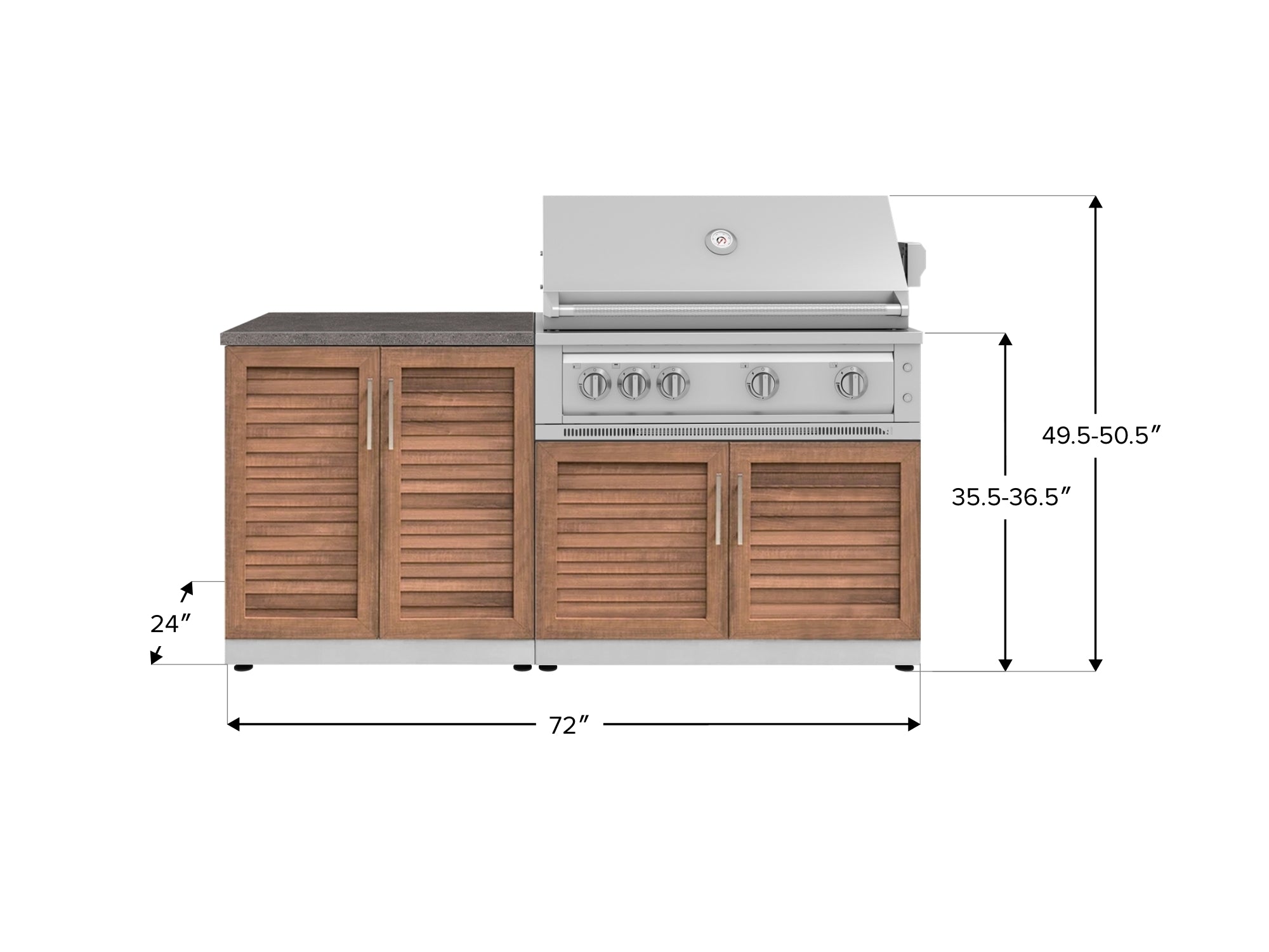 Outdoor Kitchen Stainless Steel Louvered Doors 4 Piece Cabinet Set with 2 Door, Grill Cabinet, Platinum Grill and Countertop