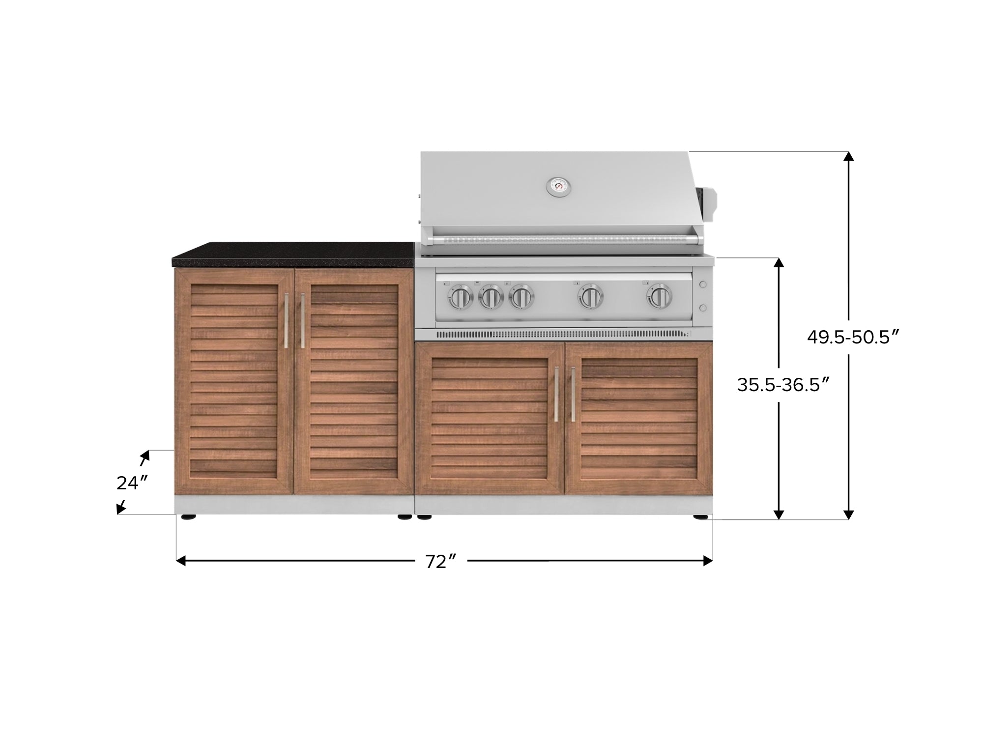 Outdoor Kitchen Stainless Steel Louvered Doors 4 Piece Cabinet Set with 2 Door, Grill Cabinet, Platinum Grill and Countertop