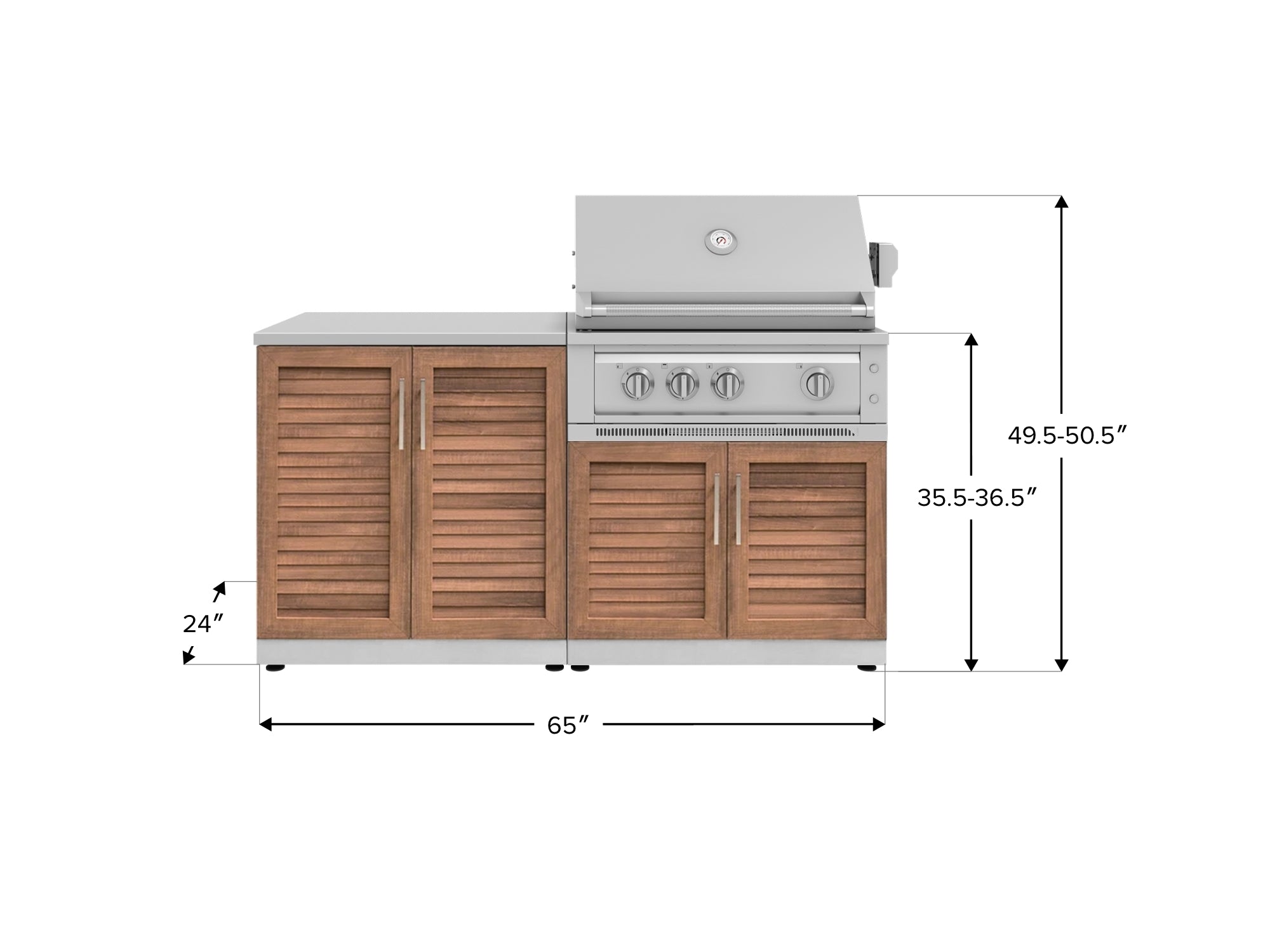 Outdoor Kitchen Stainless Steel Louvered Doors 4 Piece Cabinet Set with 2 Door, Grill Cabinet, Platinum Grill and Countertop