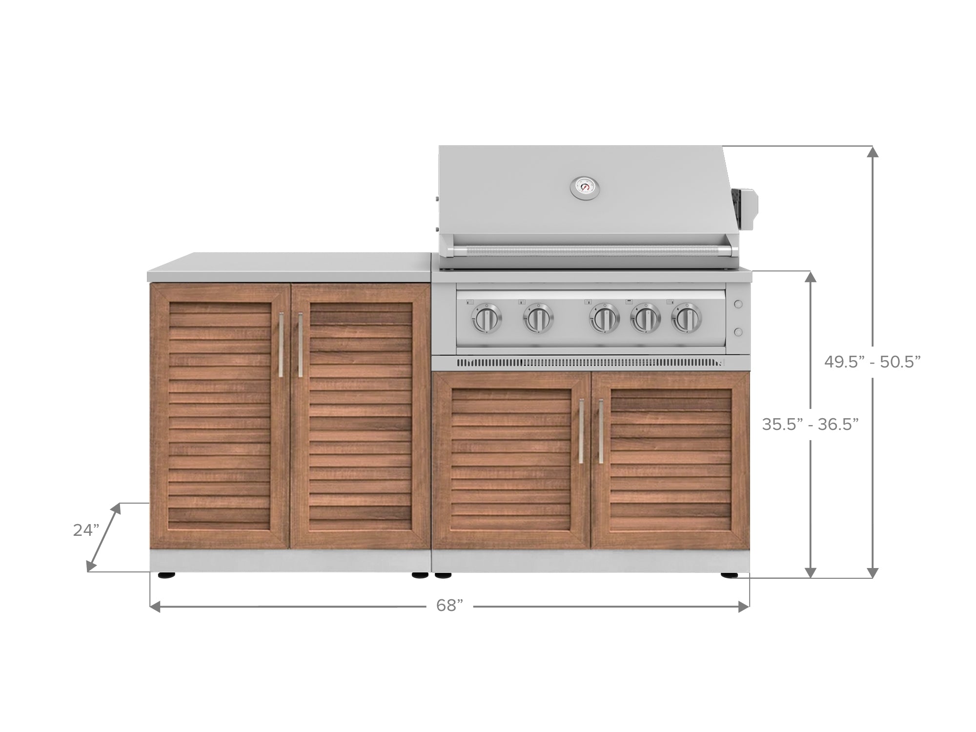 Outdoor Kitchen Stainless Steel Louvered Doors 4 Piece Cabinet Set with 2 Door, Grill Cabinet, Platinum Grill and Countertop