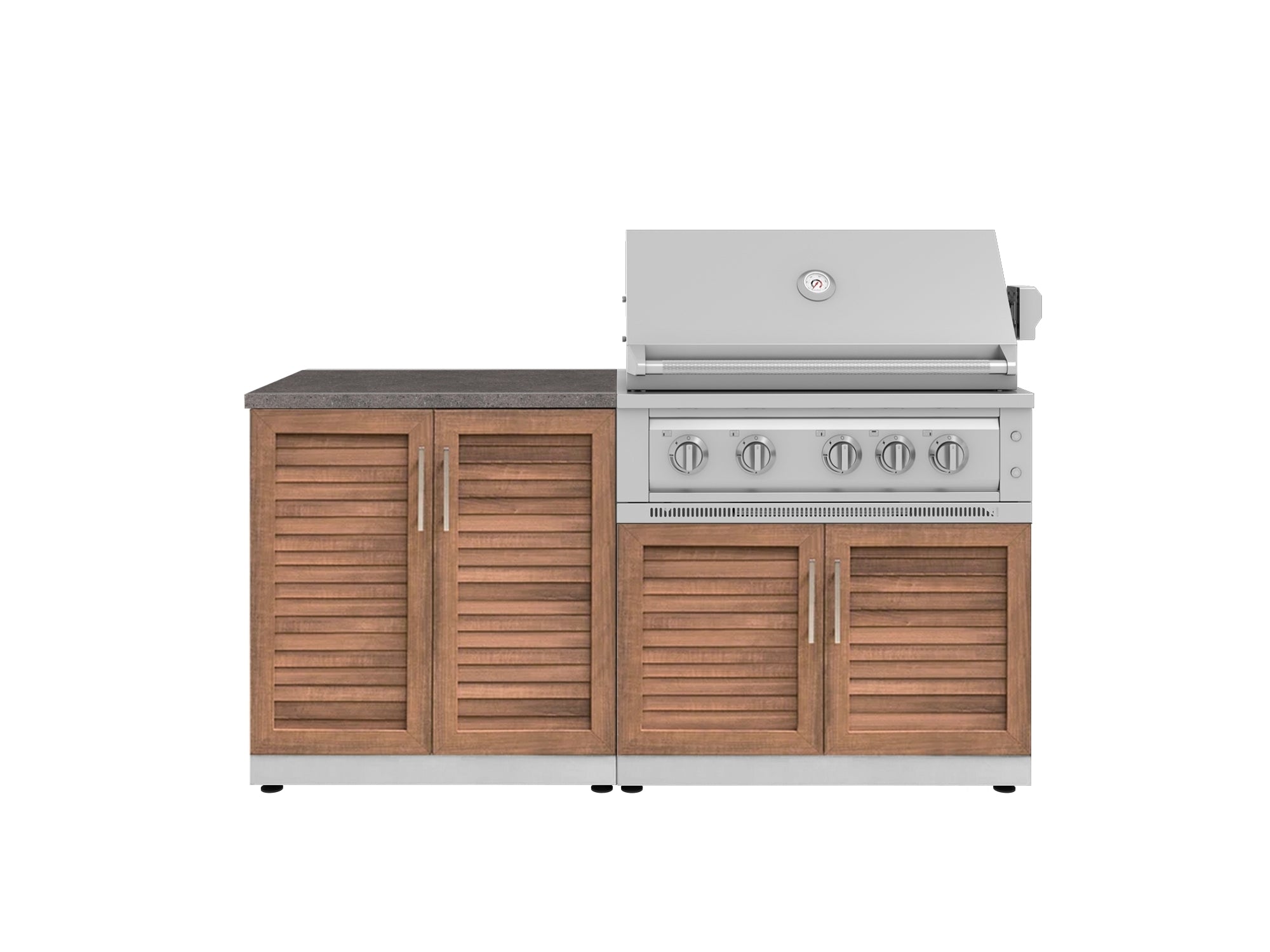 Outdoor Kitchen Stainless Steel Louvered Doors 4 Piece Cabinet Set with 2 Door, Grill Cabinet, Platinum Grill and Countertop