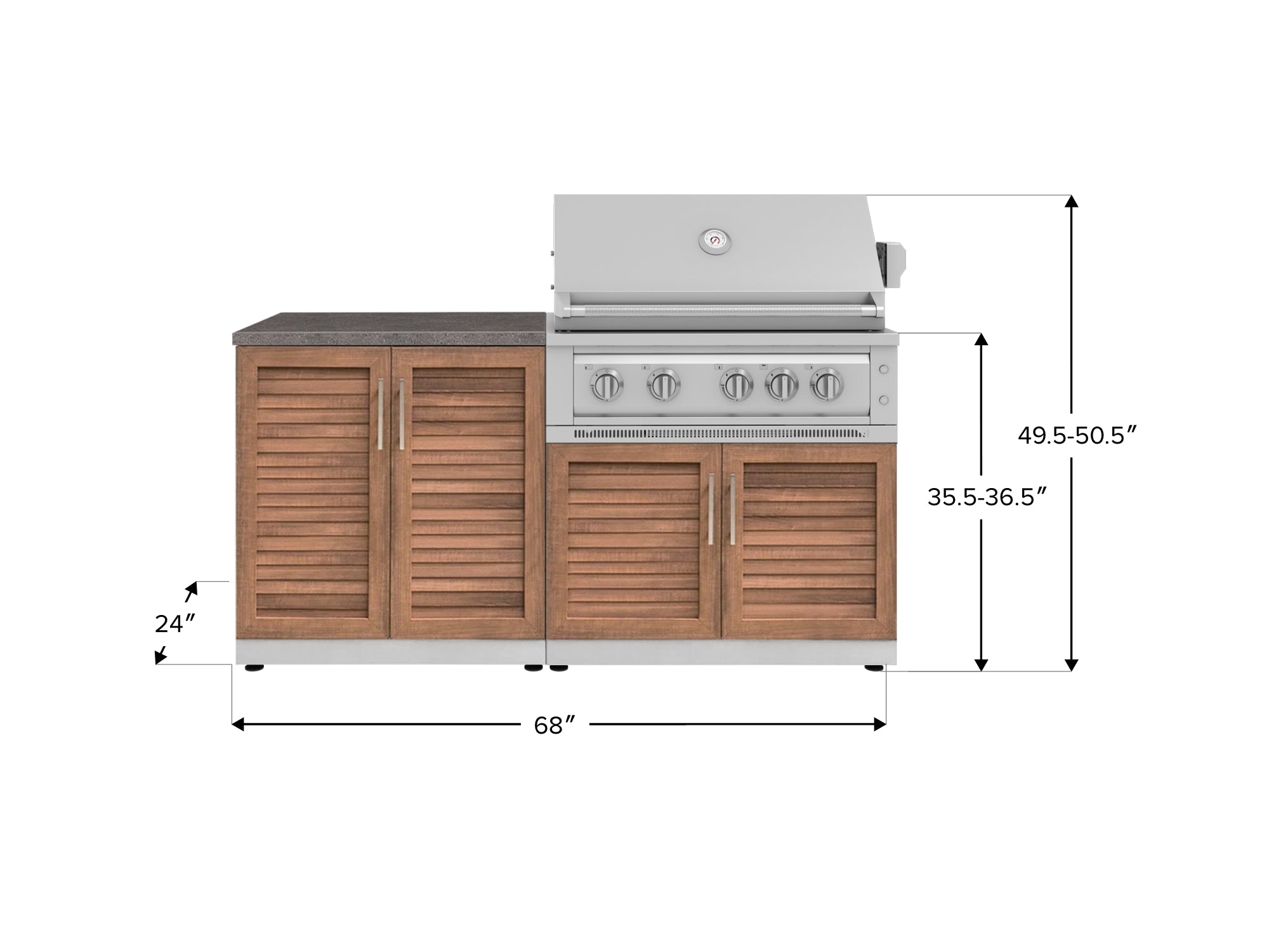 Outdoor Kitchen Stainless Steel Louvered Doors 4 Piece Cabinet Set with 2 Door, Grill Cabinet, Platinum Grill and Countertop