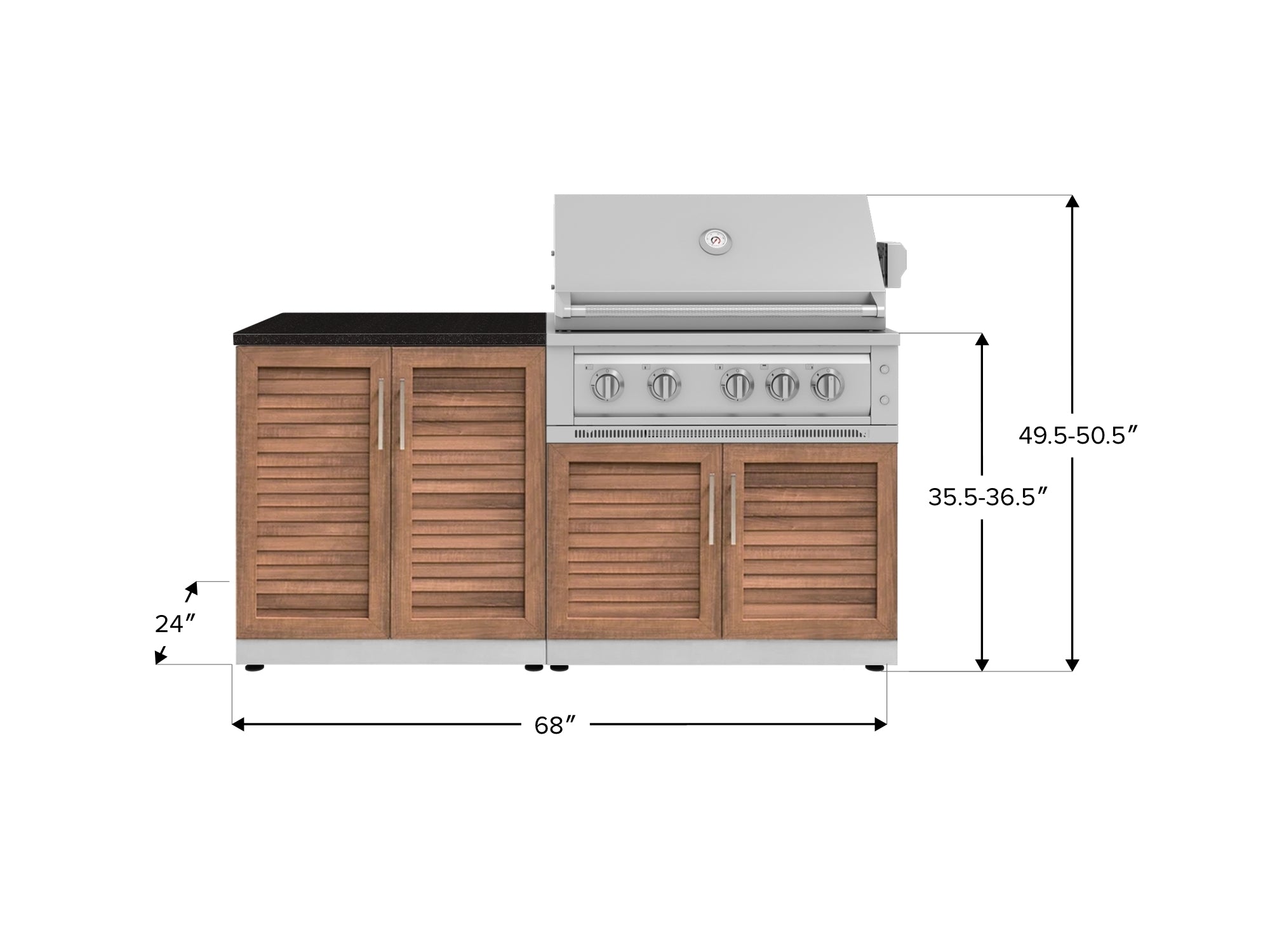 Outdoor Kitchen Stainless Steel Louvered Doors 4 Piece Cabinet Set with 2 Door, Grill Cabinet, Platinum Grill and Countertop