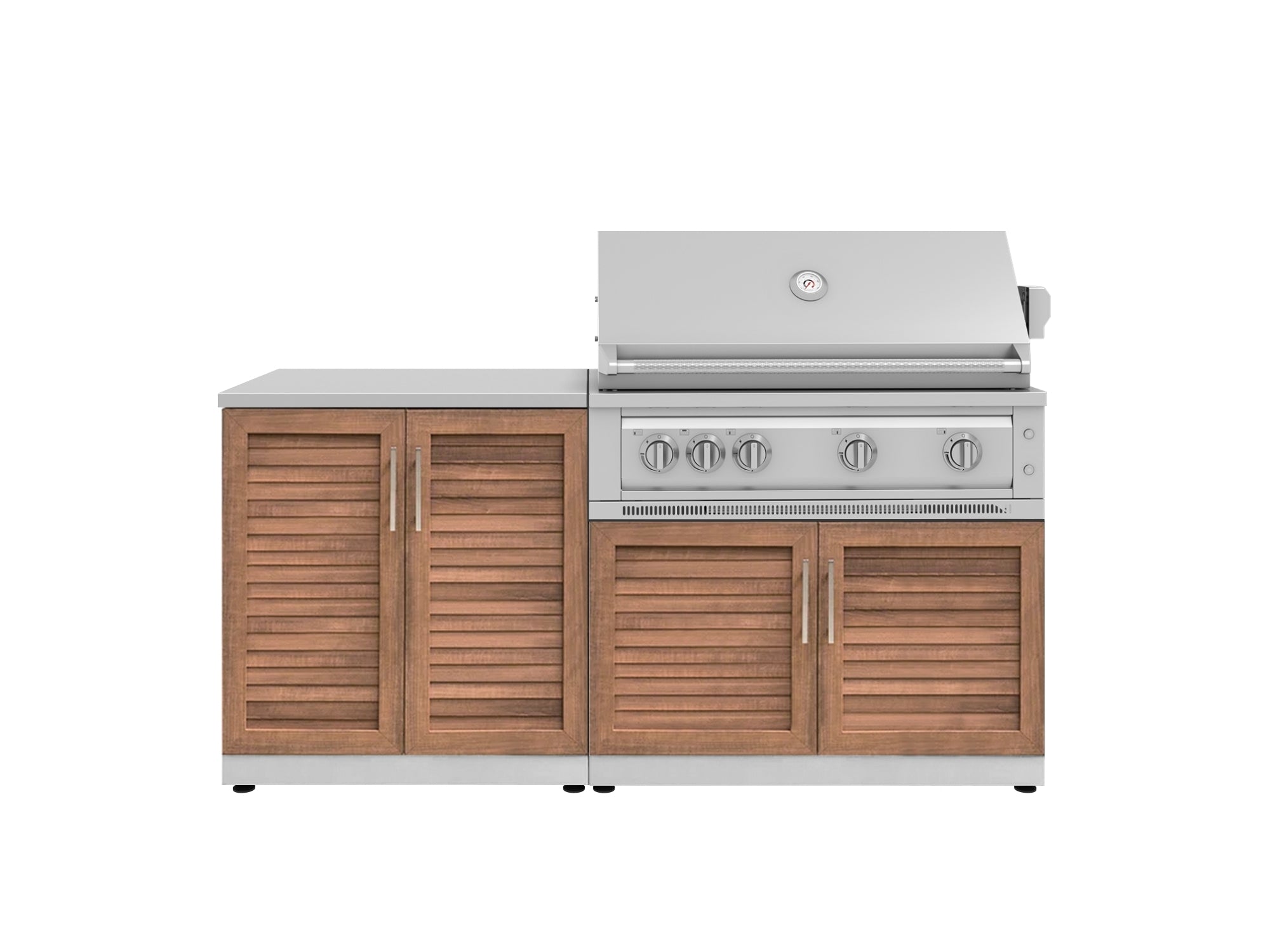 Outdoor Kitchen Stainless Steel Louvered Doors 4 Piece Cabinet Set with 2 Door, Grill Cabinet, Platinum Grill and Countertop