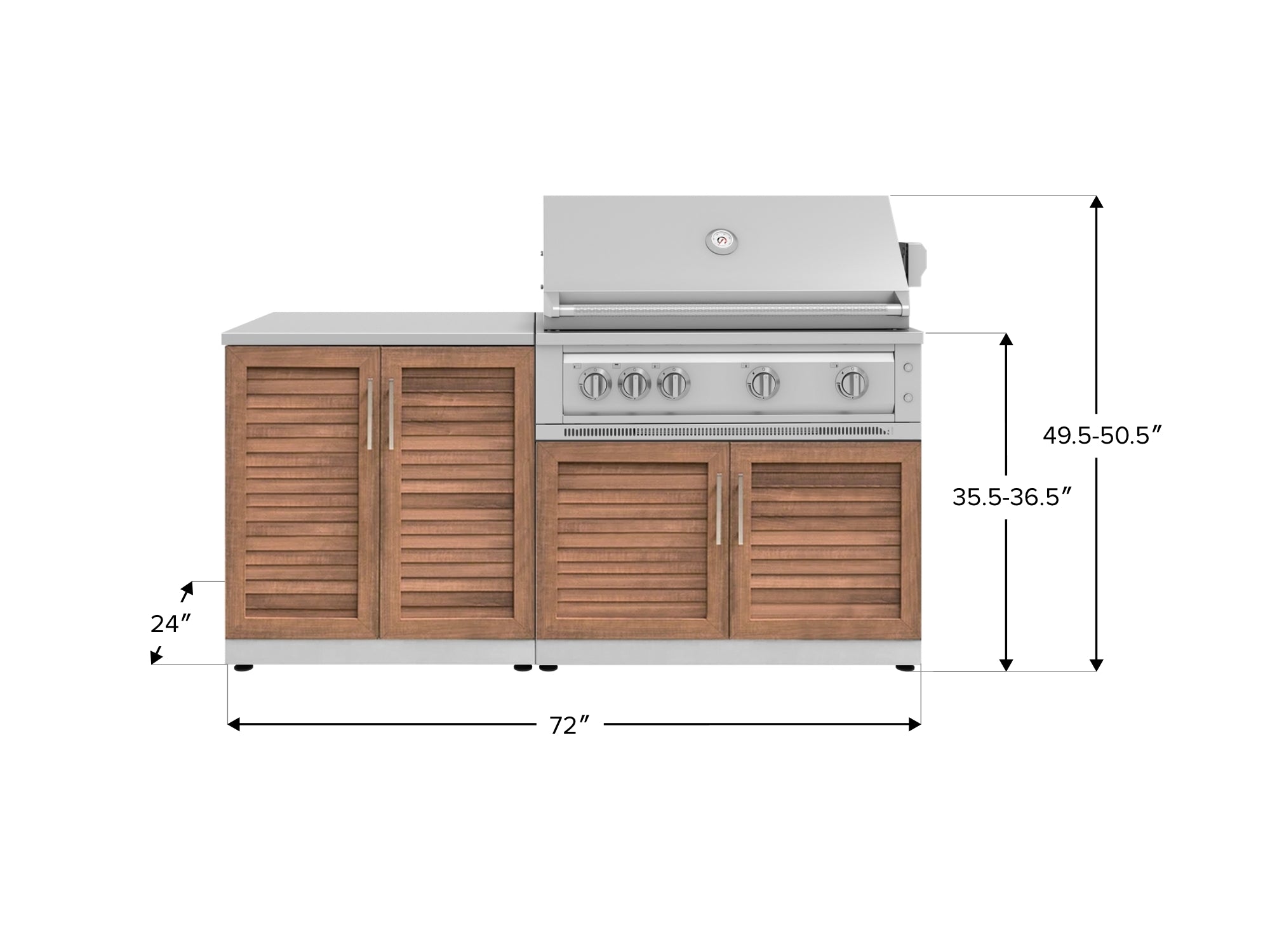Outdoor Kitchen Stainless Steel Louvered Doors 4 Piece Cabinet Set with 2 Door, Grill Cabinet, Platinum Grill and Countertop