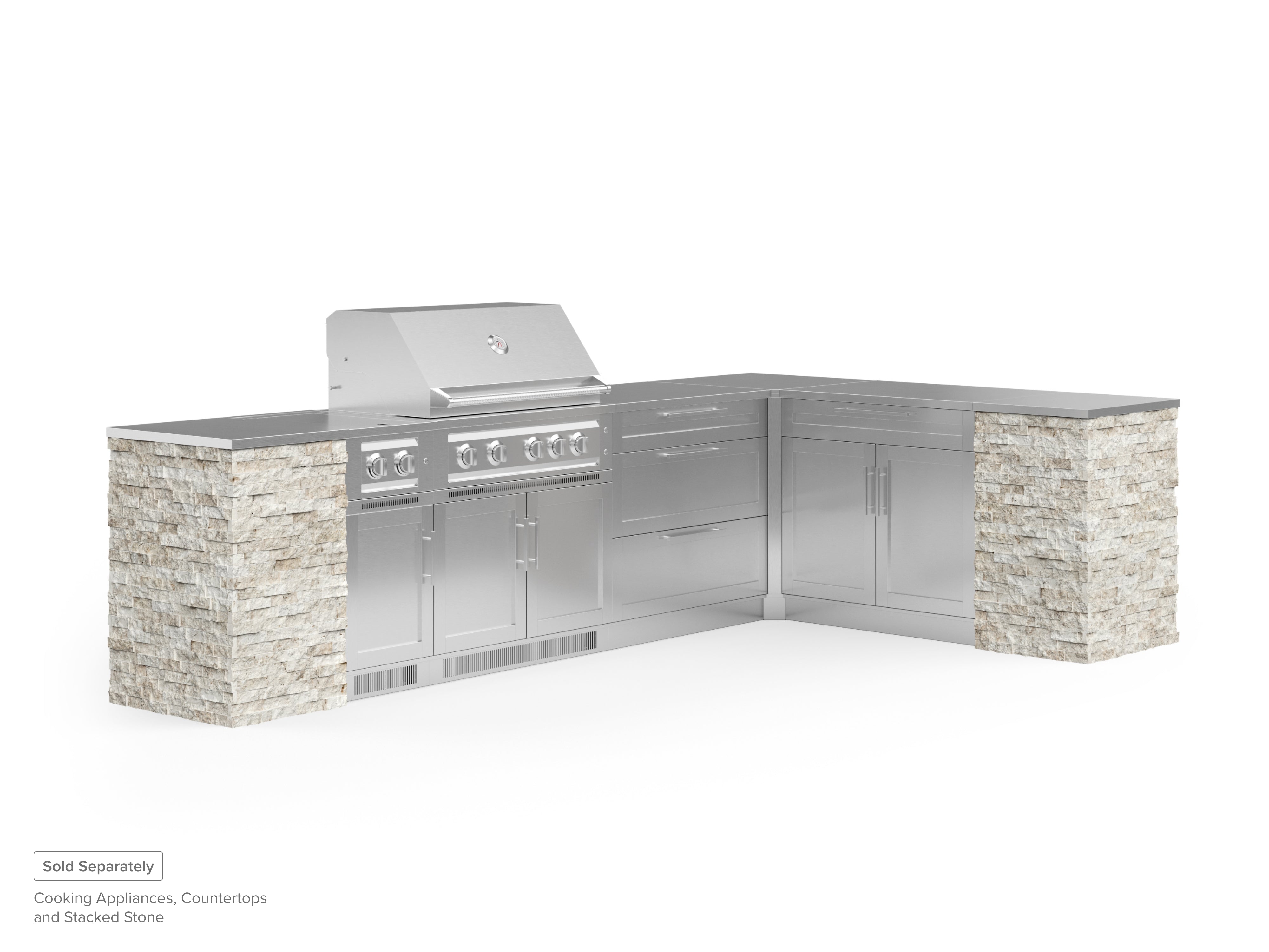Outdoor Kitchen Signature Series 8 Piece L Shape Cabinet Set with Dual Side Burner, Bar 2 Door and Grill Cabinet