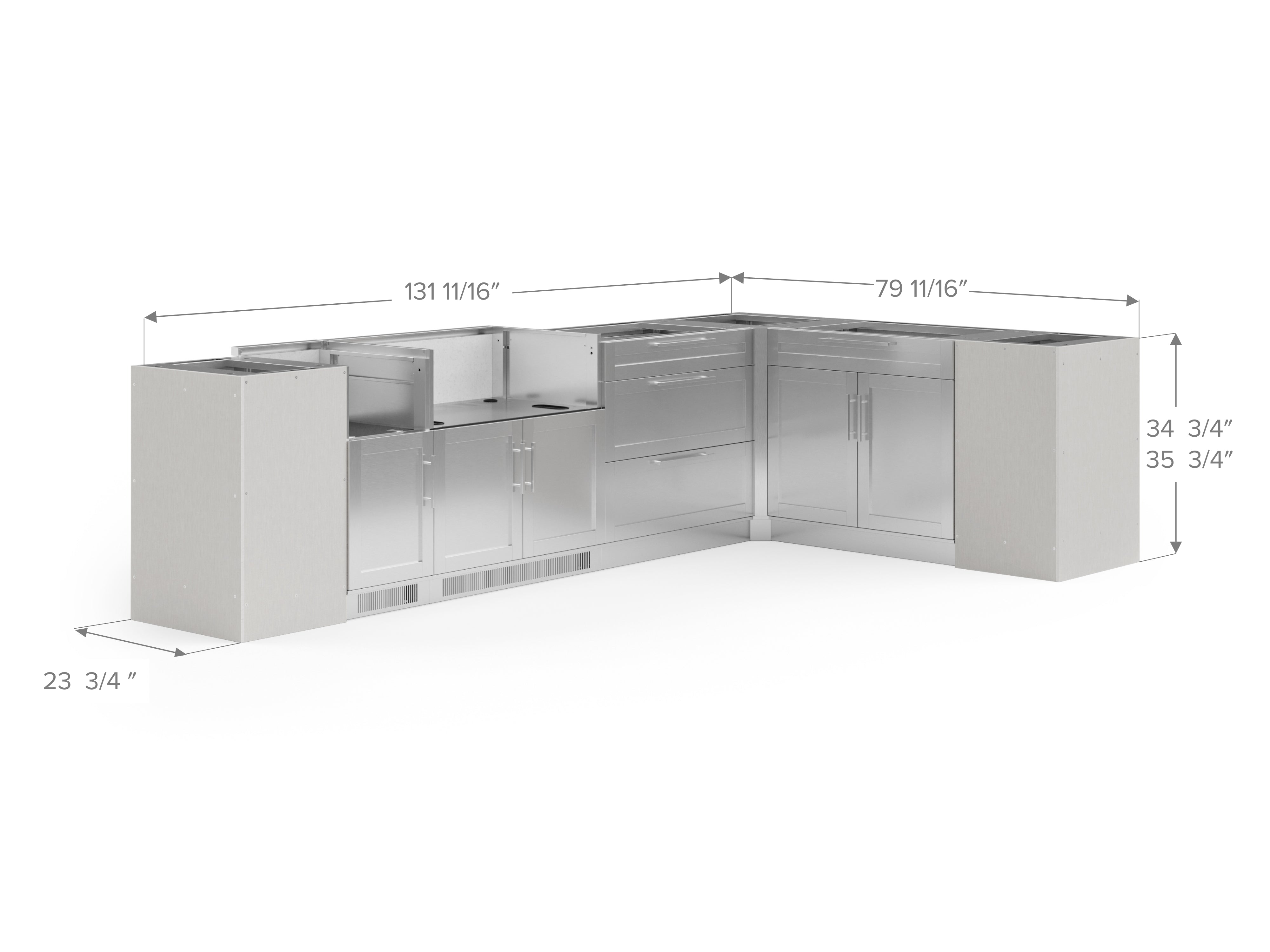 Outdoor Kitchen Signature Series 8 Piece L Shape Cabinet Set with Dual Side Burner, Bar 2 Door and Grill Cabinet