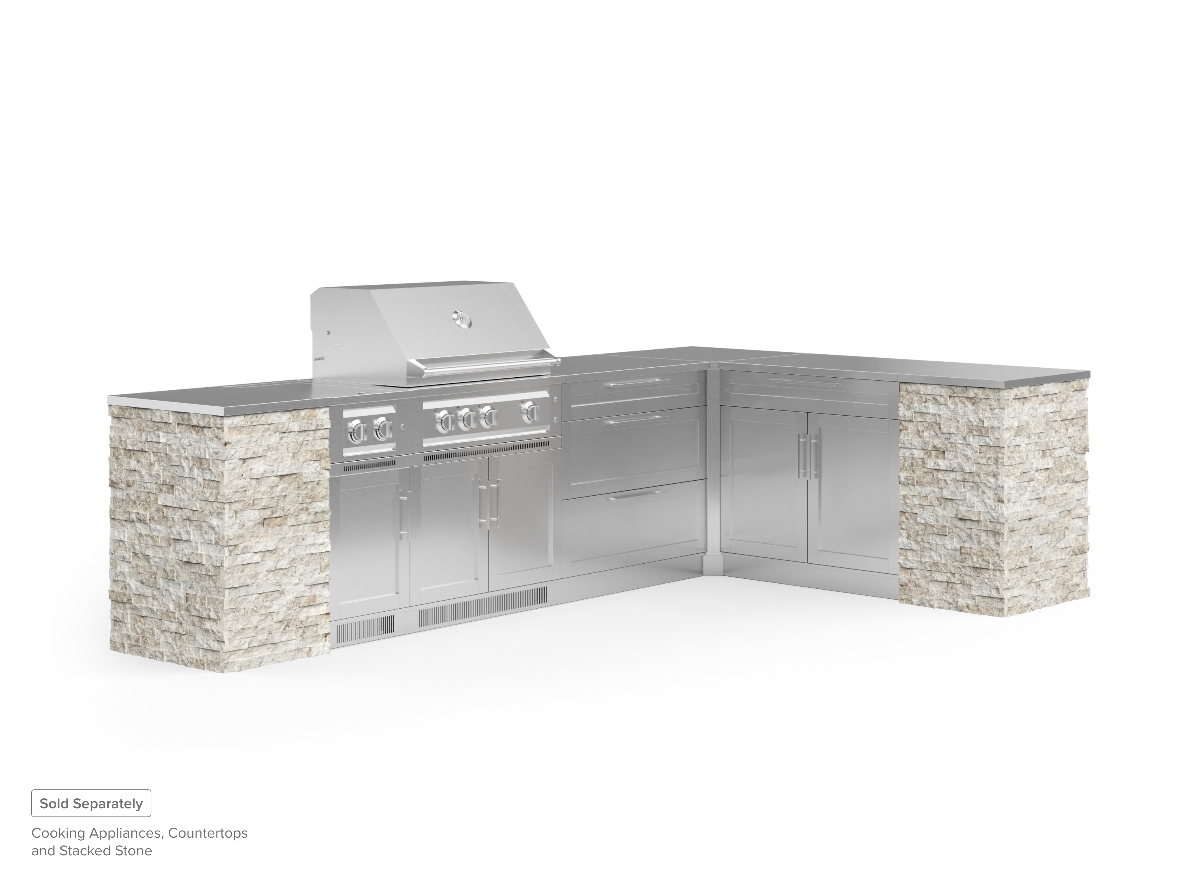 Outdoor Kitchen Signature Series 8 Piece L Shape Cabinet Set with Dual Side Burner, Bar 2 Door and Grill Cabinet