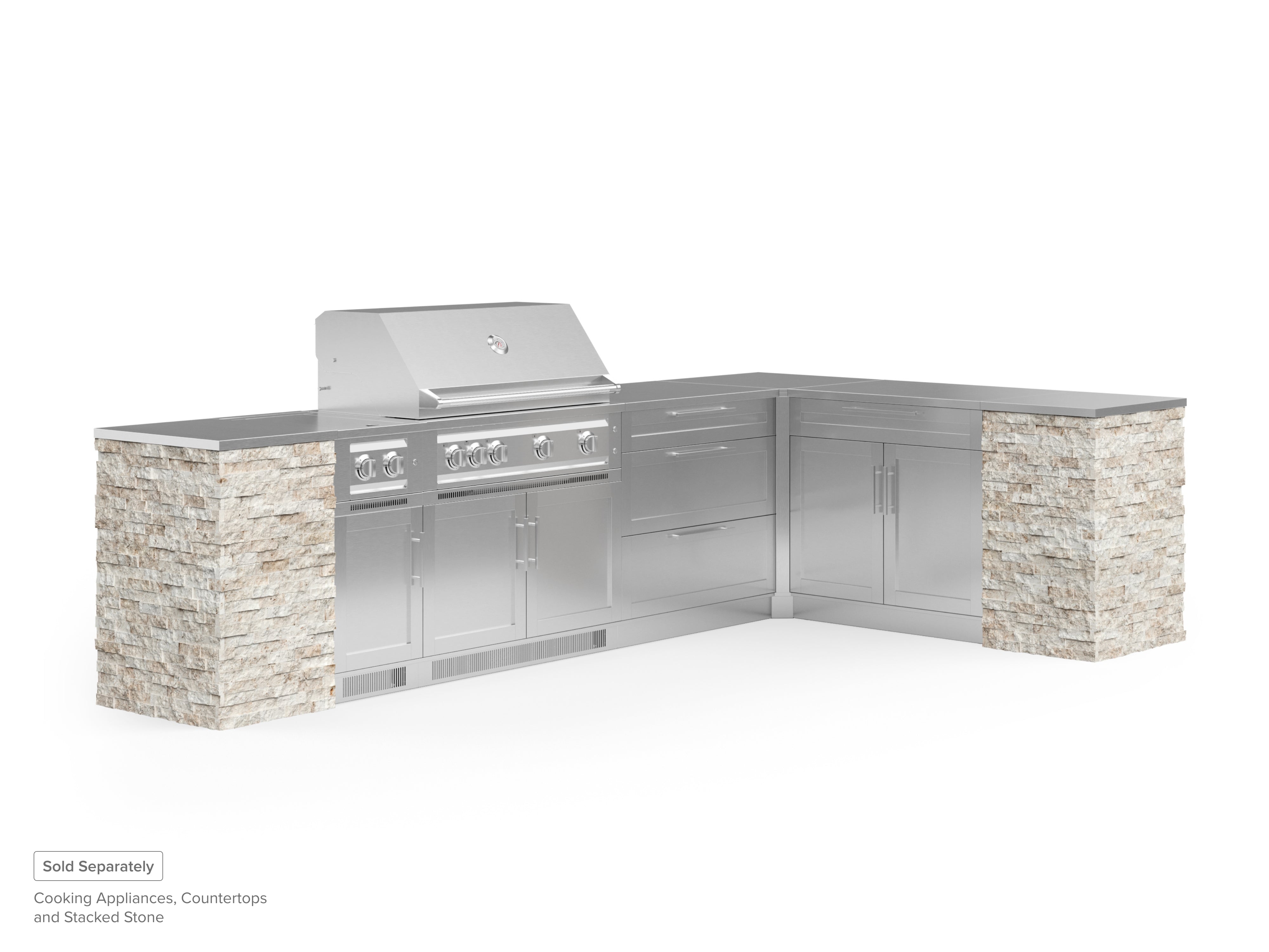 Outdoor Kitchen Signature Series 8 Piece L Shape Cabinet Set with Dual Side Burner, Bar 2 Door and Grill Cabinet