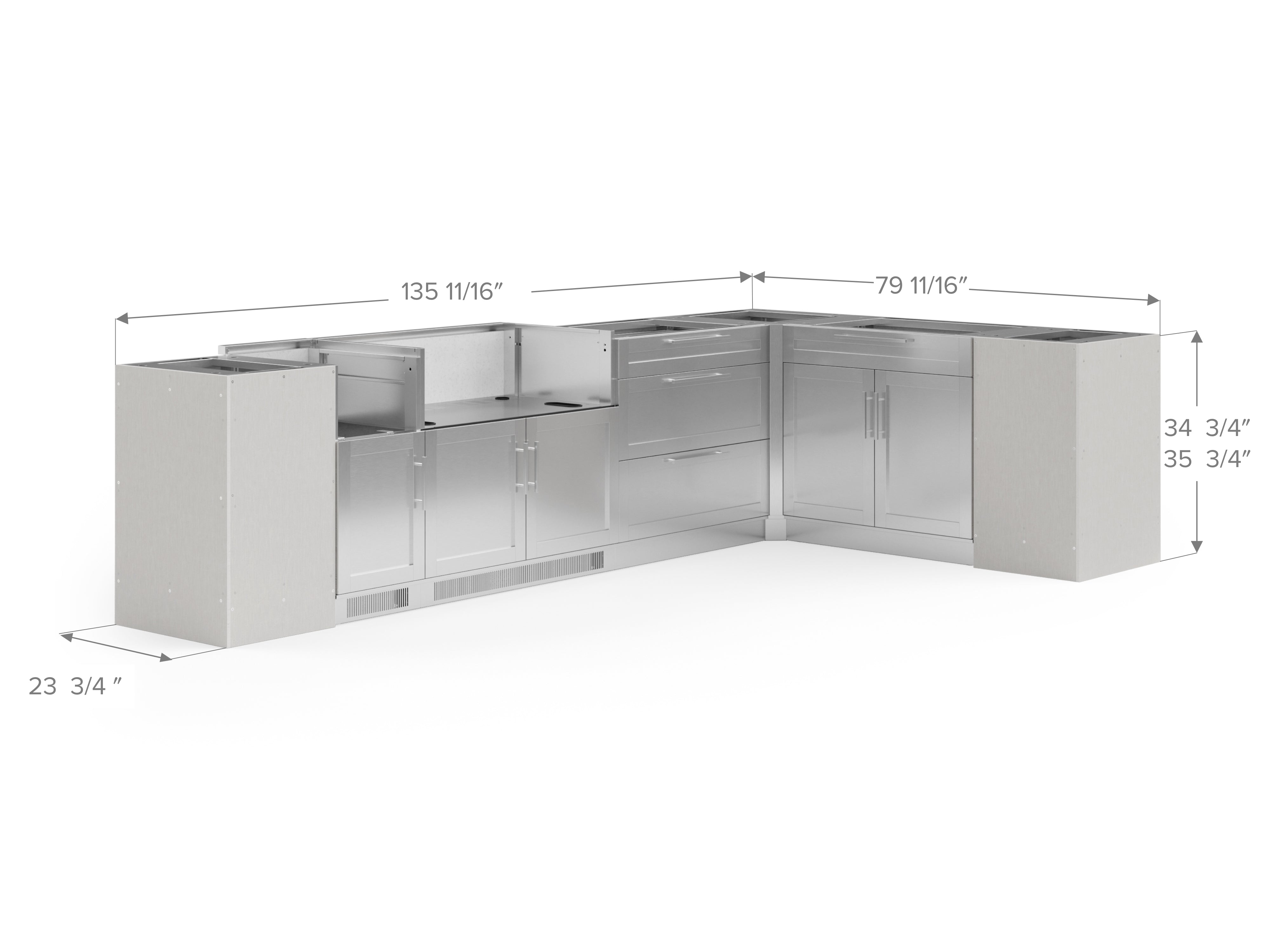 Outdoor Kitchen Signature Series 8 Piece L Shape Cabinet Set with Dual Side Burner, Bar 2 Door and Grill Cabinet