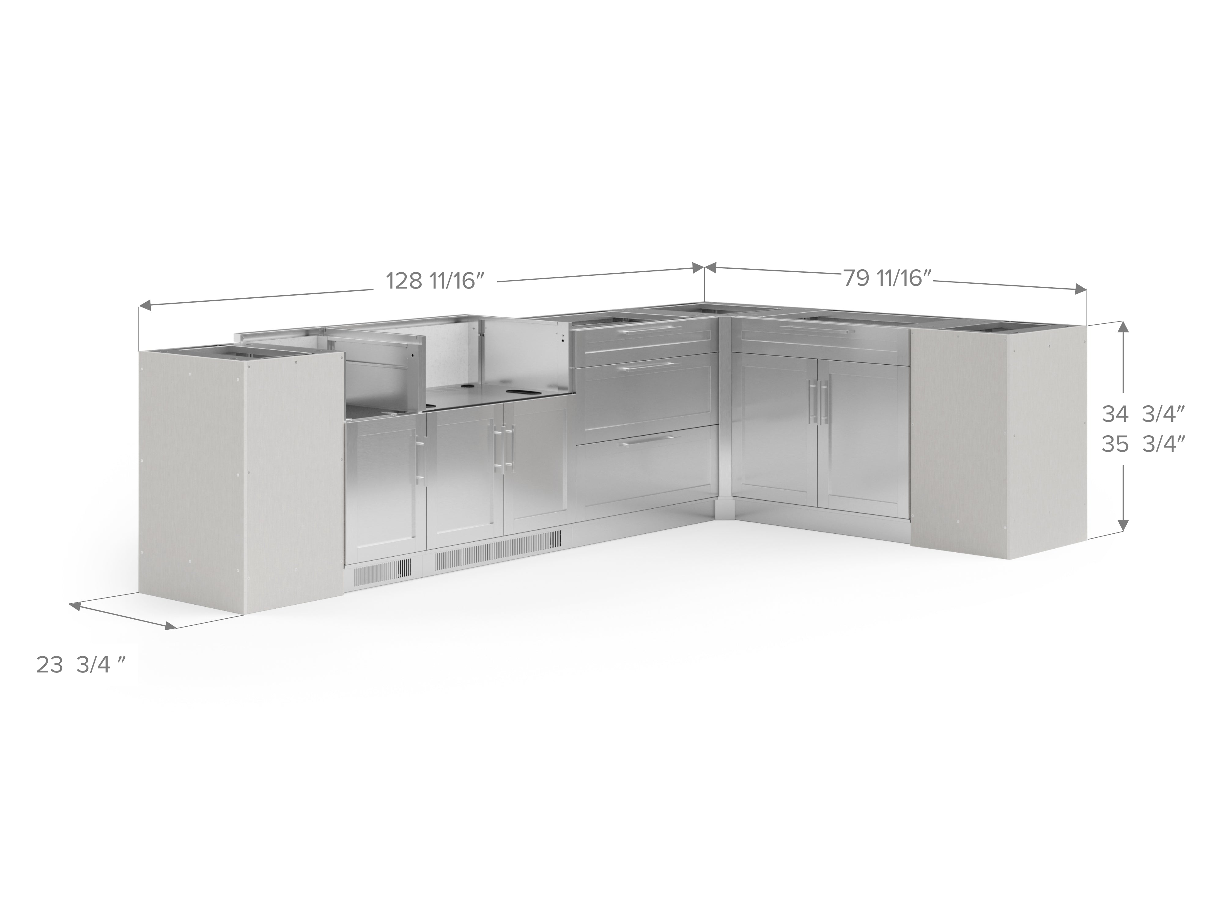 Outdoor Kitchen Signature Series 8 Piece L Shape Cabinet Set with Dual Side Burner, Bar 2 Door and Grill Cabinet
