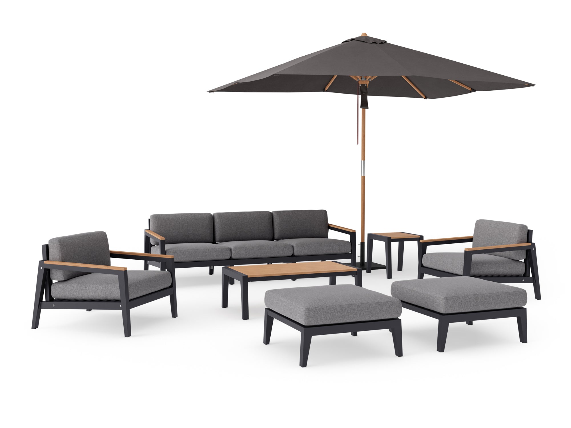 Rhodes 7 Seater Chat Set with Coffee Table, Side Table and Umbrella