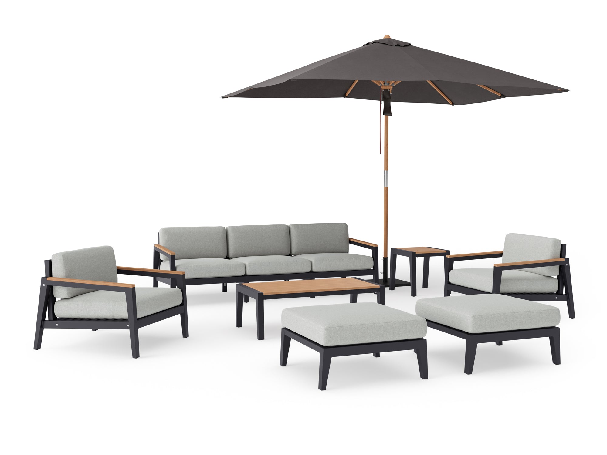 Rhodes 7 Seater Chat Set with Coffee Table, Side Table and Umbrella