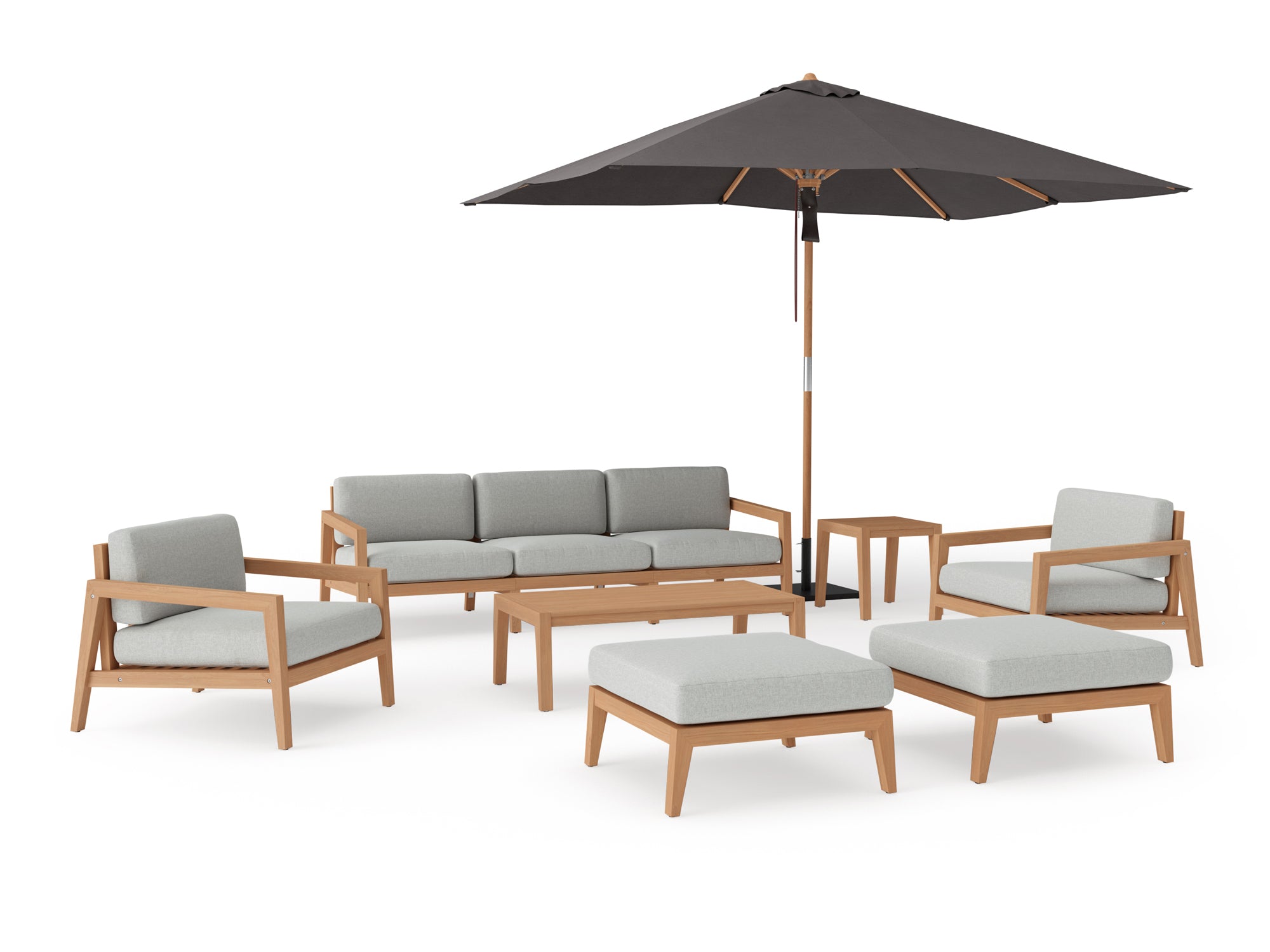 Rhodes 7 Seater Chat Set with Coffee Table, Side Table and Umbrella