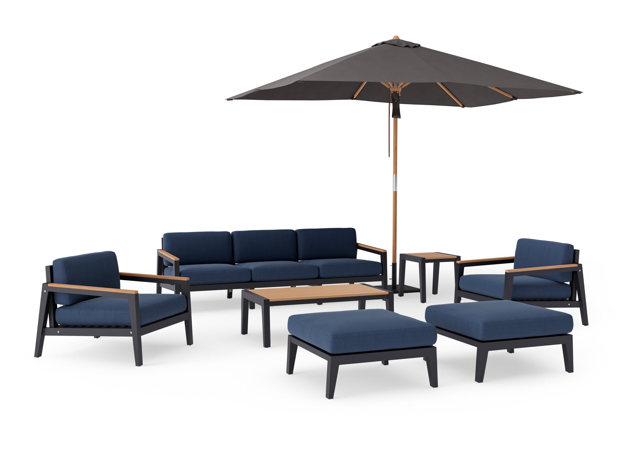 Rhodes 7 Seater Chat Set with Coffee Table, Side Table and Umbrella