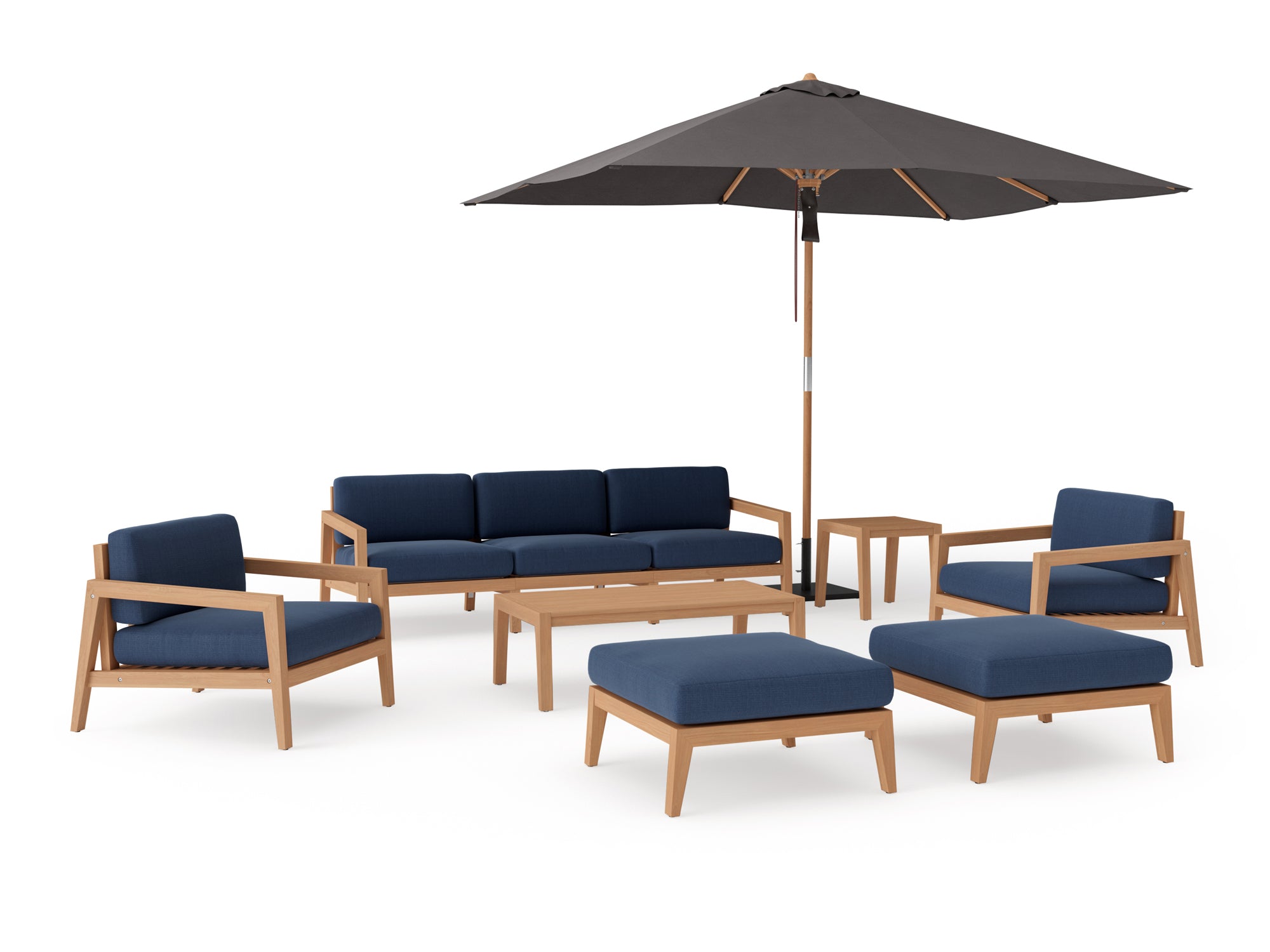 Rhodes 7 Seater Chat Set with Coffee Table, Side Table and Umbrella