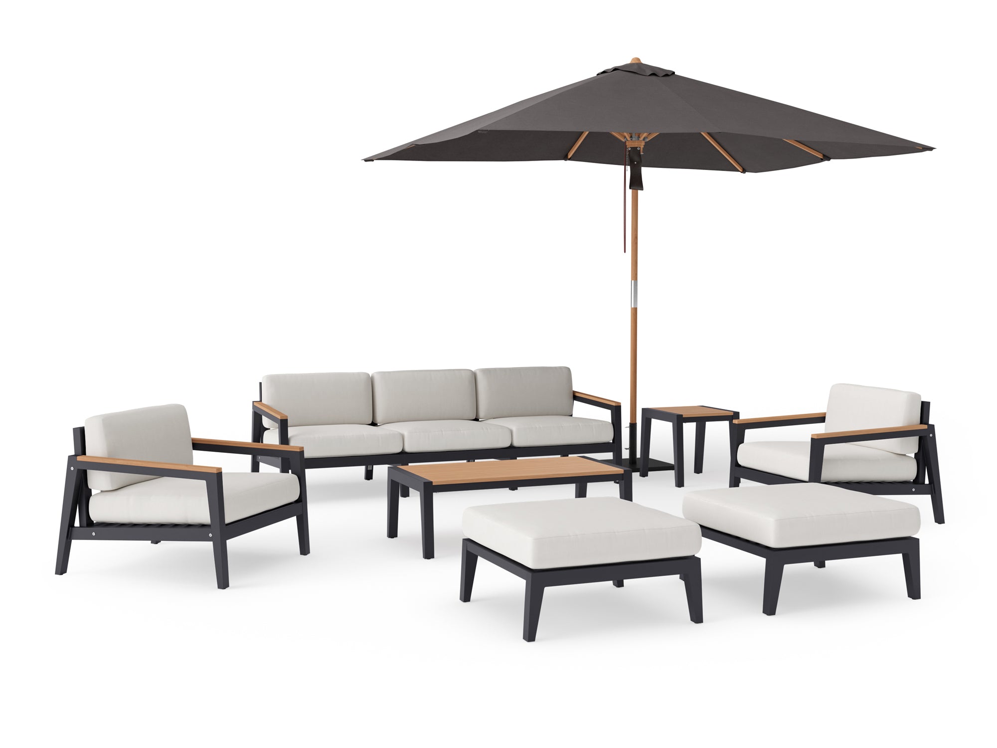 Rhodes 7 Seater Chat Set with Coffee Table, Side Table and Umbrella
