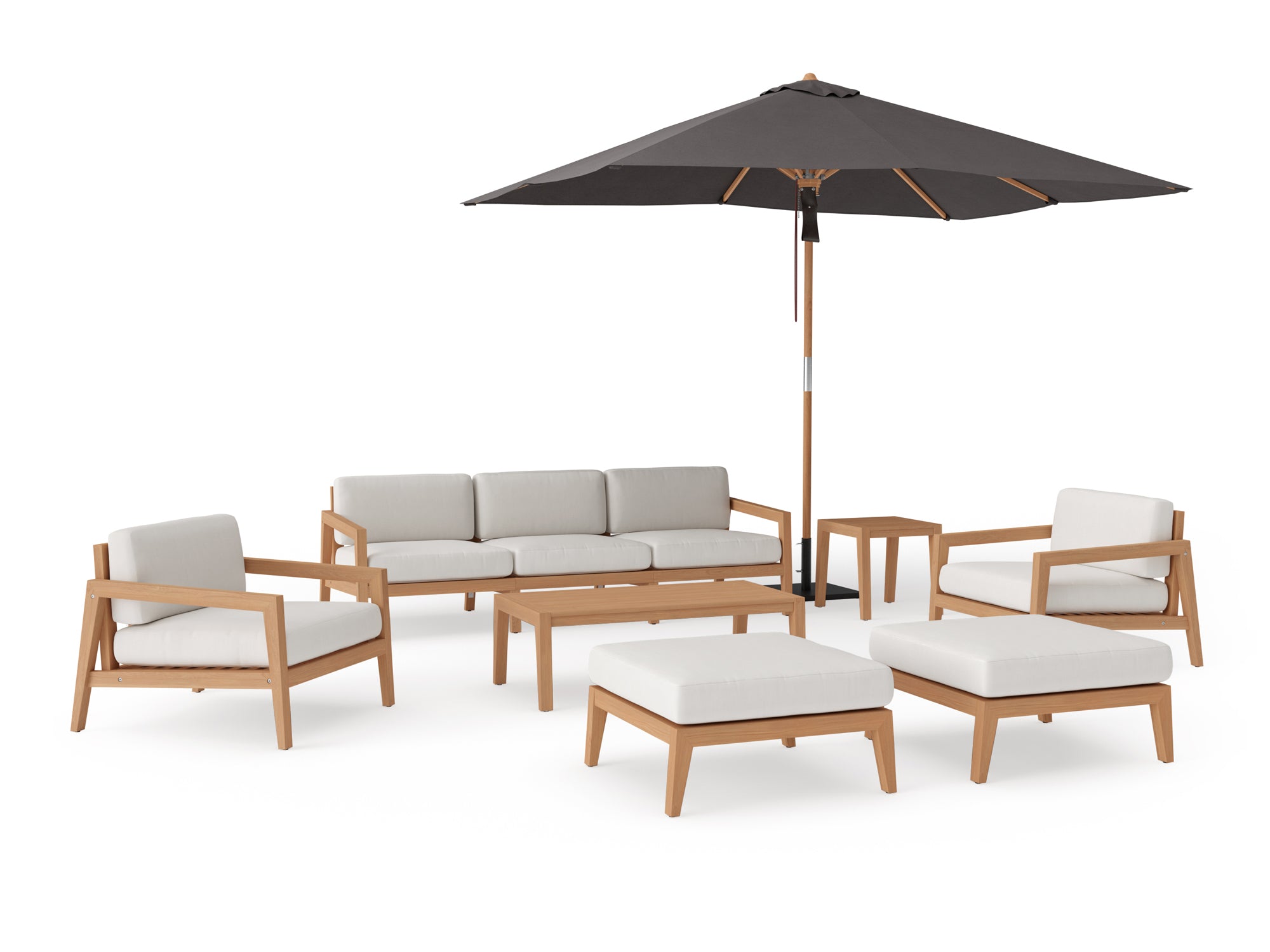 Rhodes 7 Seater Chat Set with Coffee Table, Side Table and Umbrella