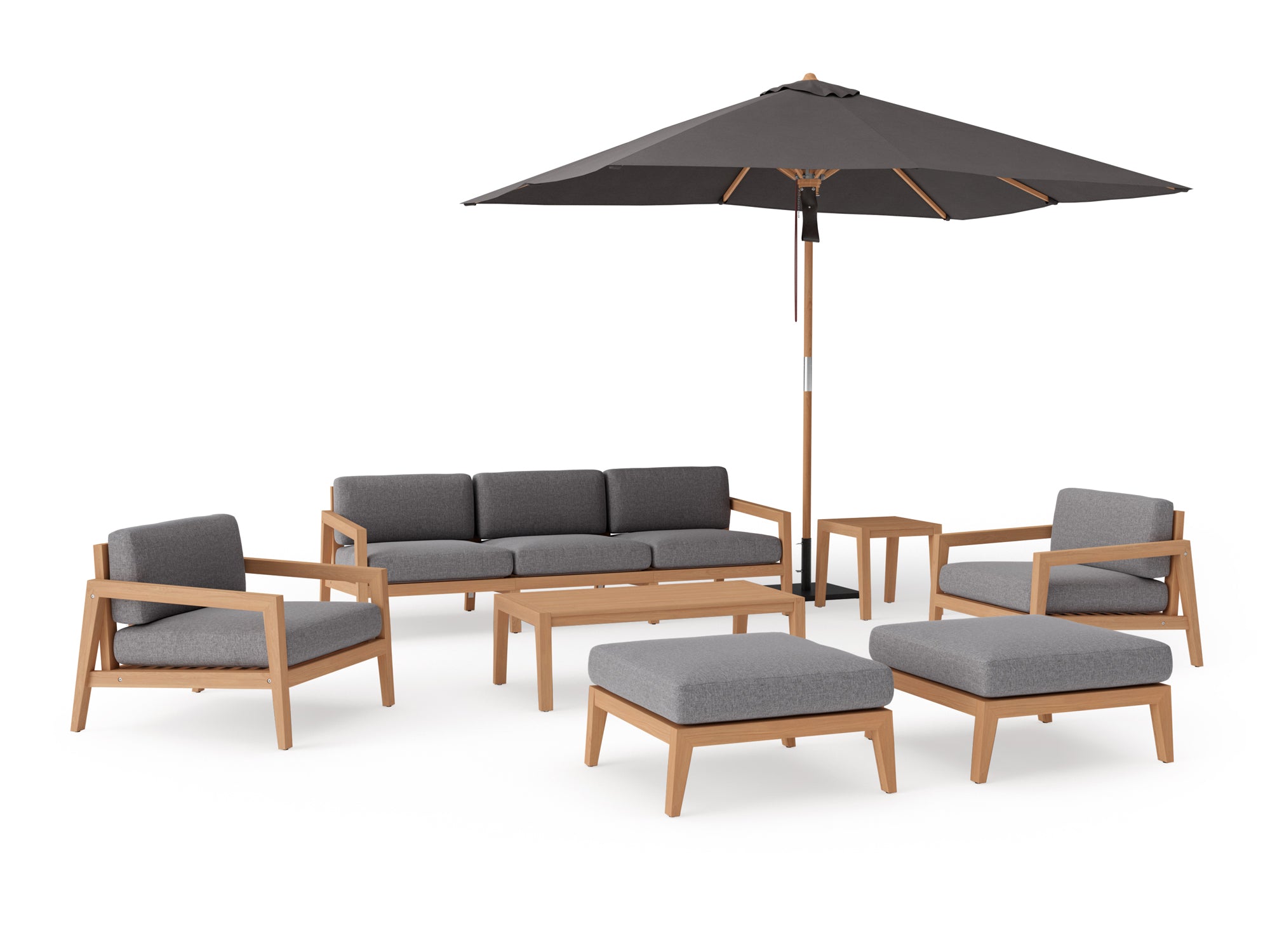 Rhodes 7 Seater Chat Set with Coffee Table, Side Table and Umbrella