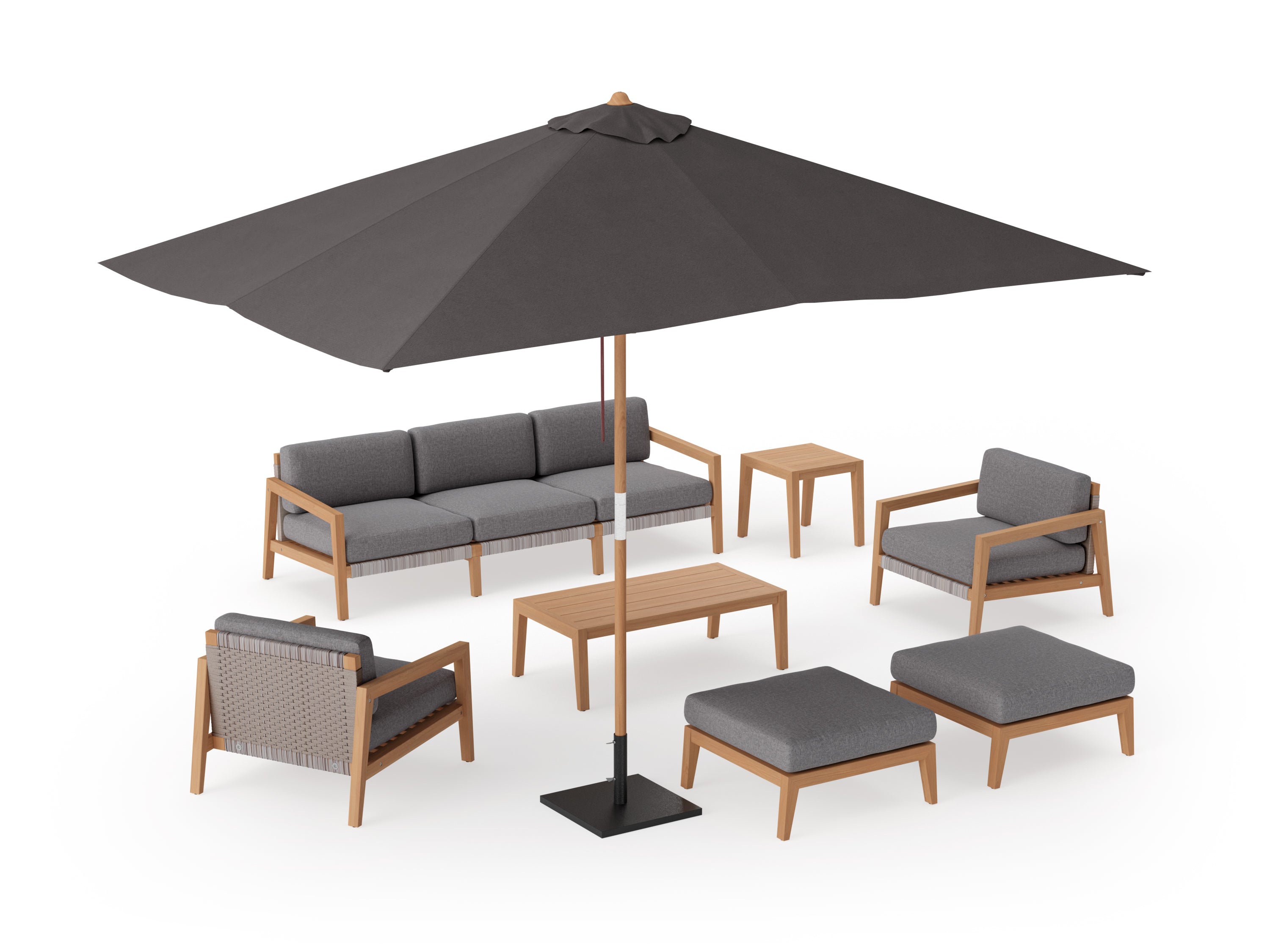 Lakeside 7 Seater Chat Set with Coffee Table, Side Table and Umbrella