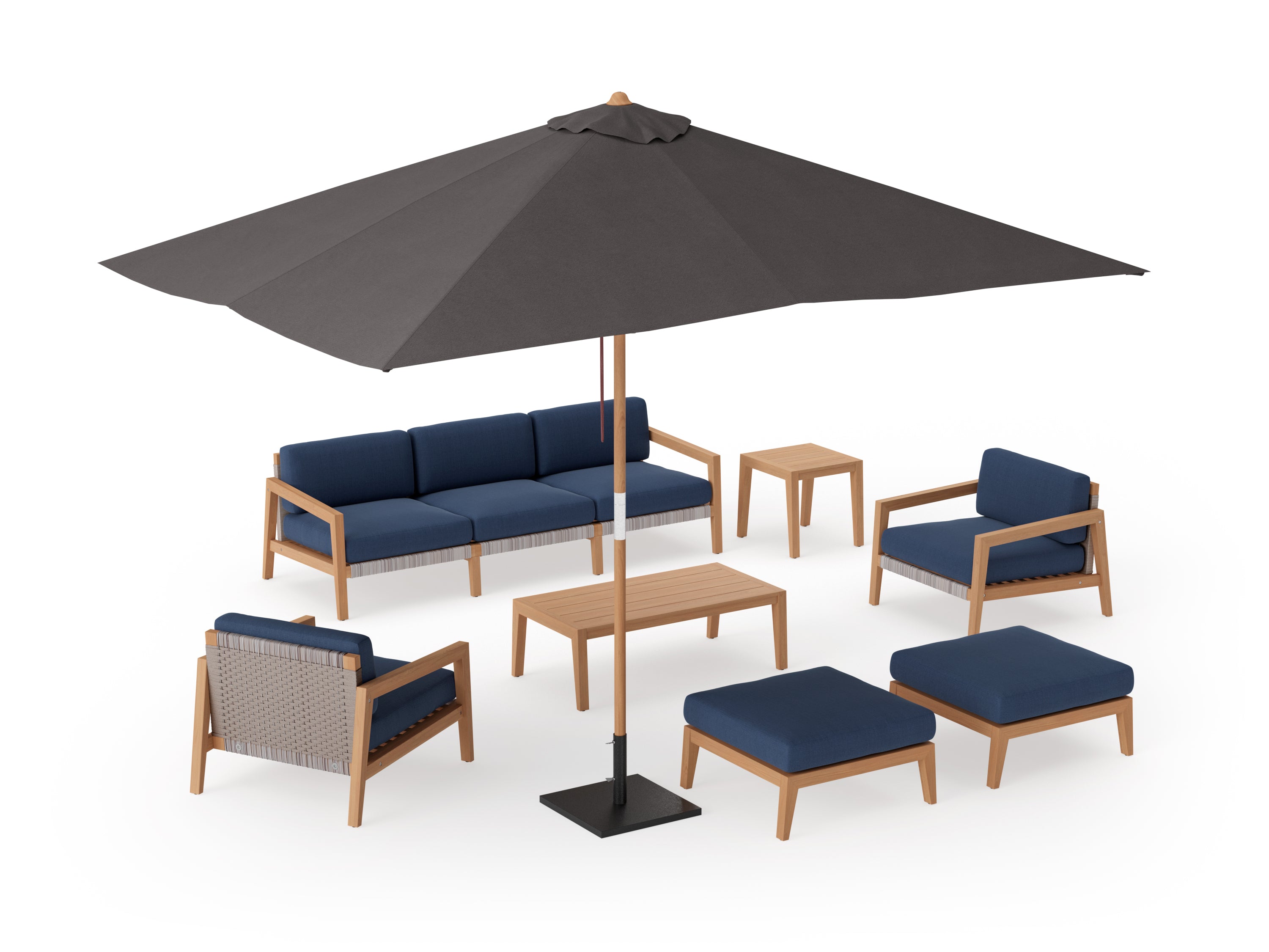 Lakeside 7 Seater Chat Set with Coffee Table, Side Table and Umbrella