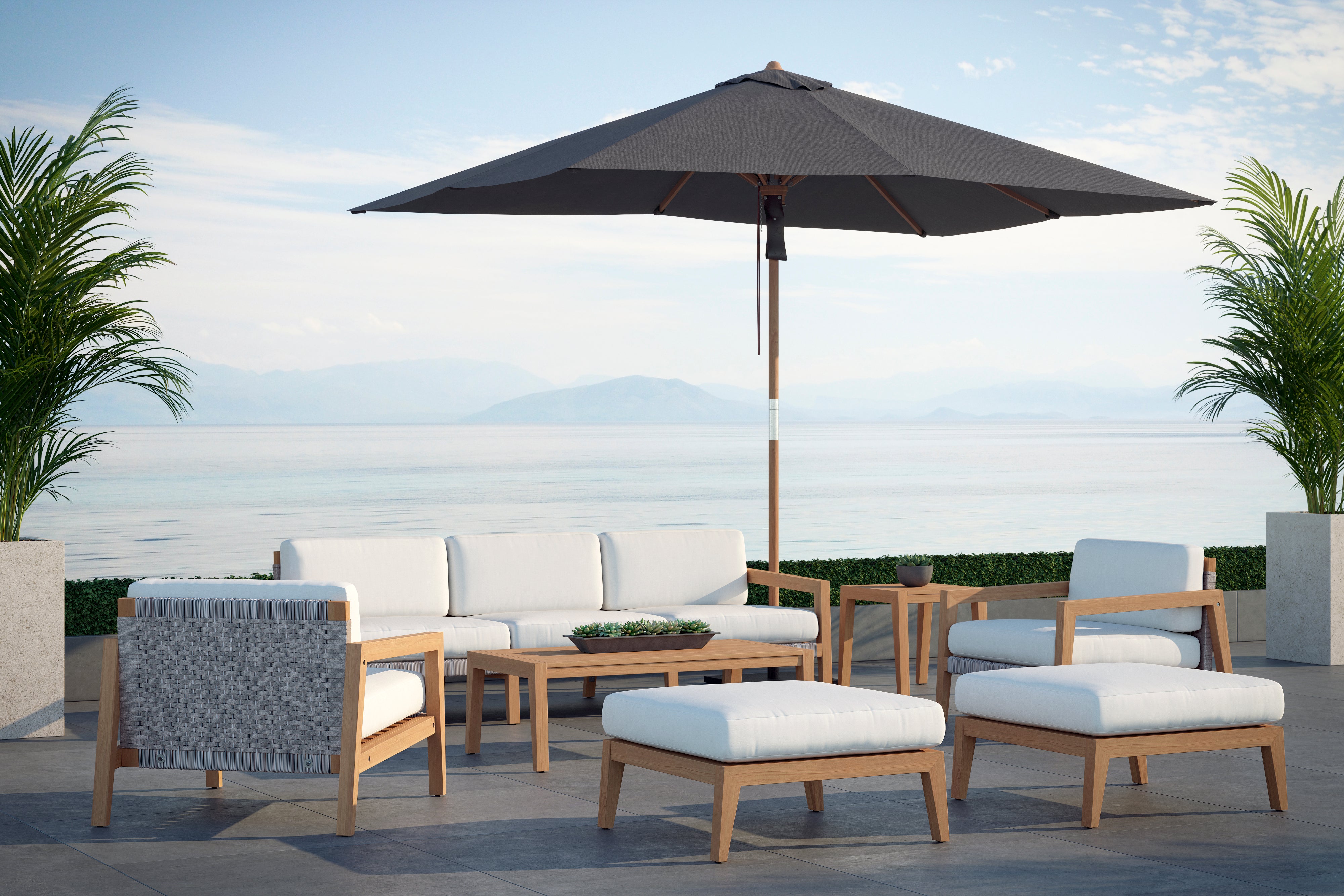 Lakeside 7 Seater Chat Set with Coffee Table, Side Table and Umbrella