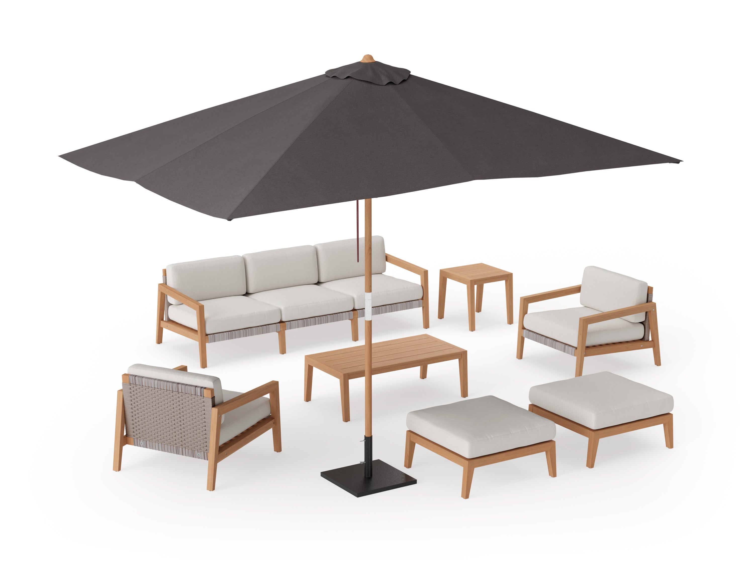 Lakeside 7 Seater Chat Set with Coffee Table, Side Table and Umbrella