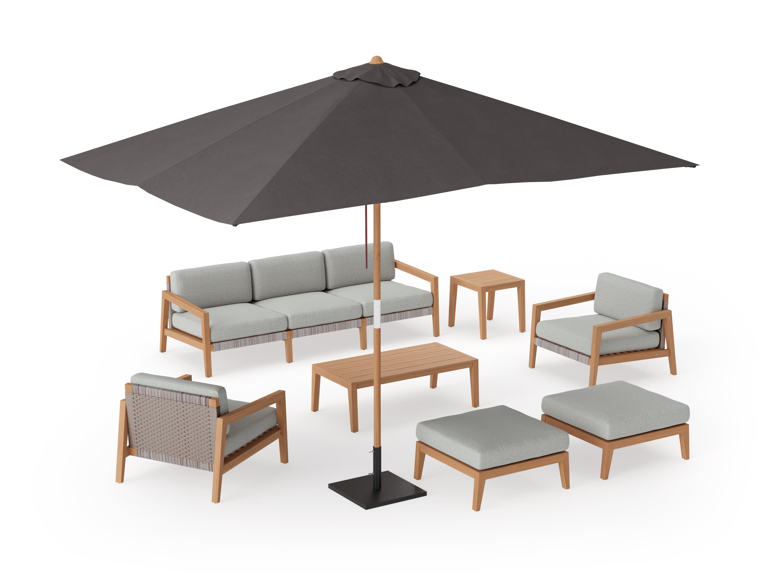 Lakeside 7 Seater Chat Set with Coffee Table, Side Table and Umbrella