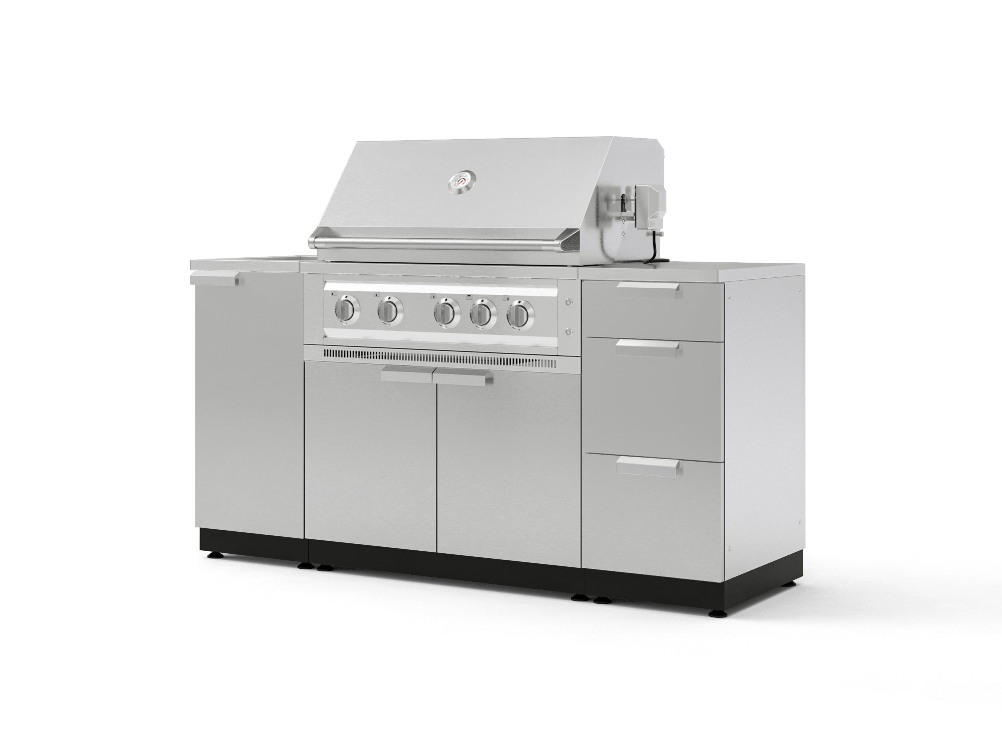 Outdoor Grill Island Stainless-Steel 5 Piece Cabinet Set with Sink, 3 Drawer, Grill Cabinet, Platinum Grill and Countertop