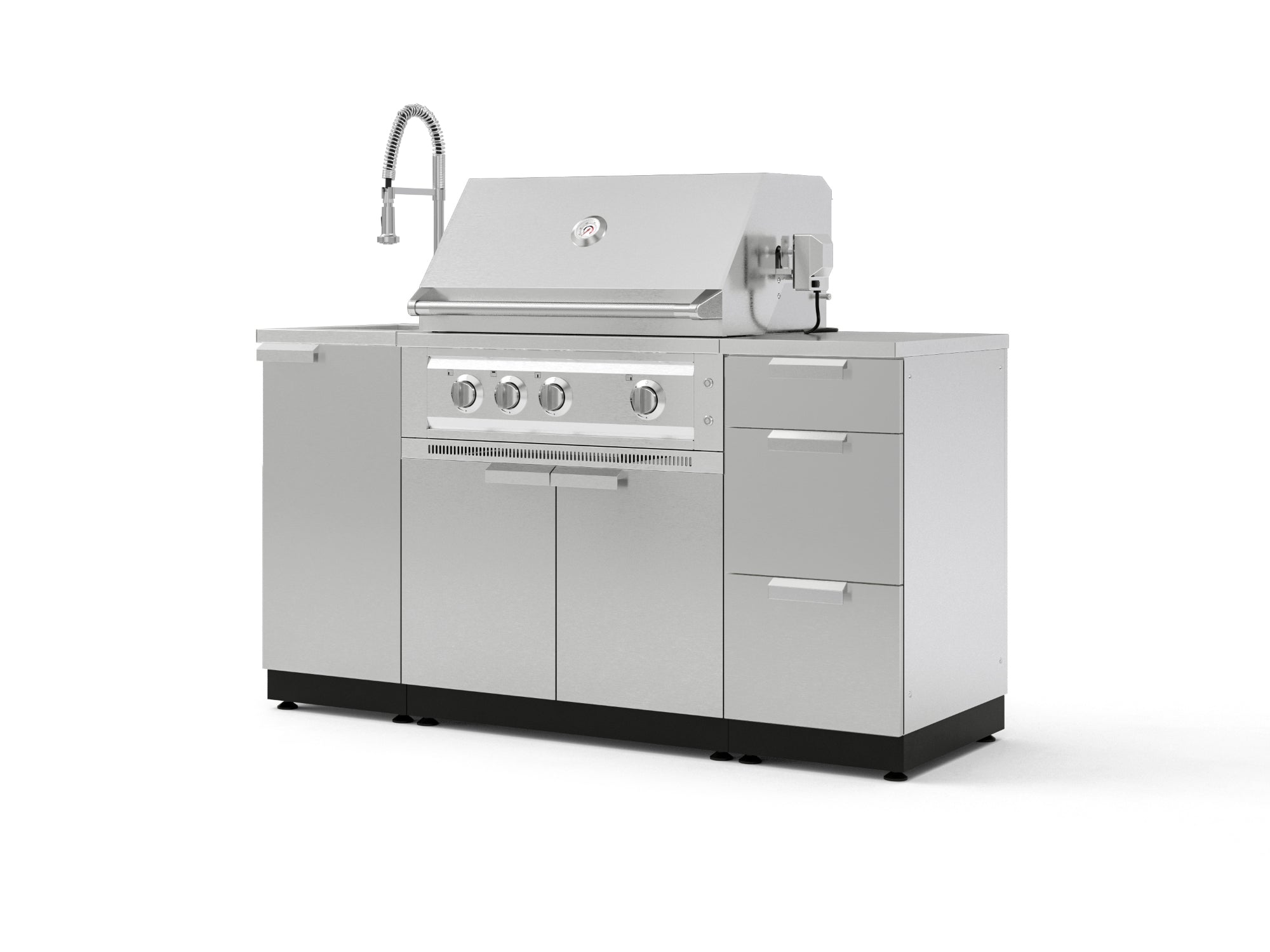 Outdoor Grill Island Stainless-Steel 5 Piece Cabinet Set with Sink, 3 Drawer, Grill Cabinet, Platinum Grill and Countertop