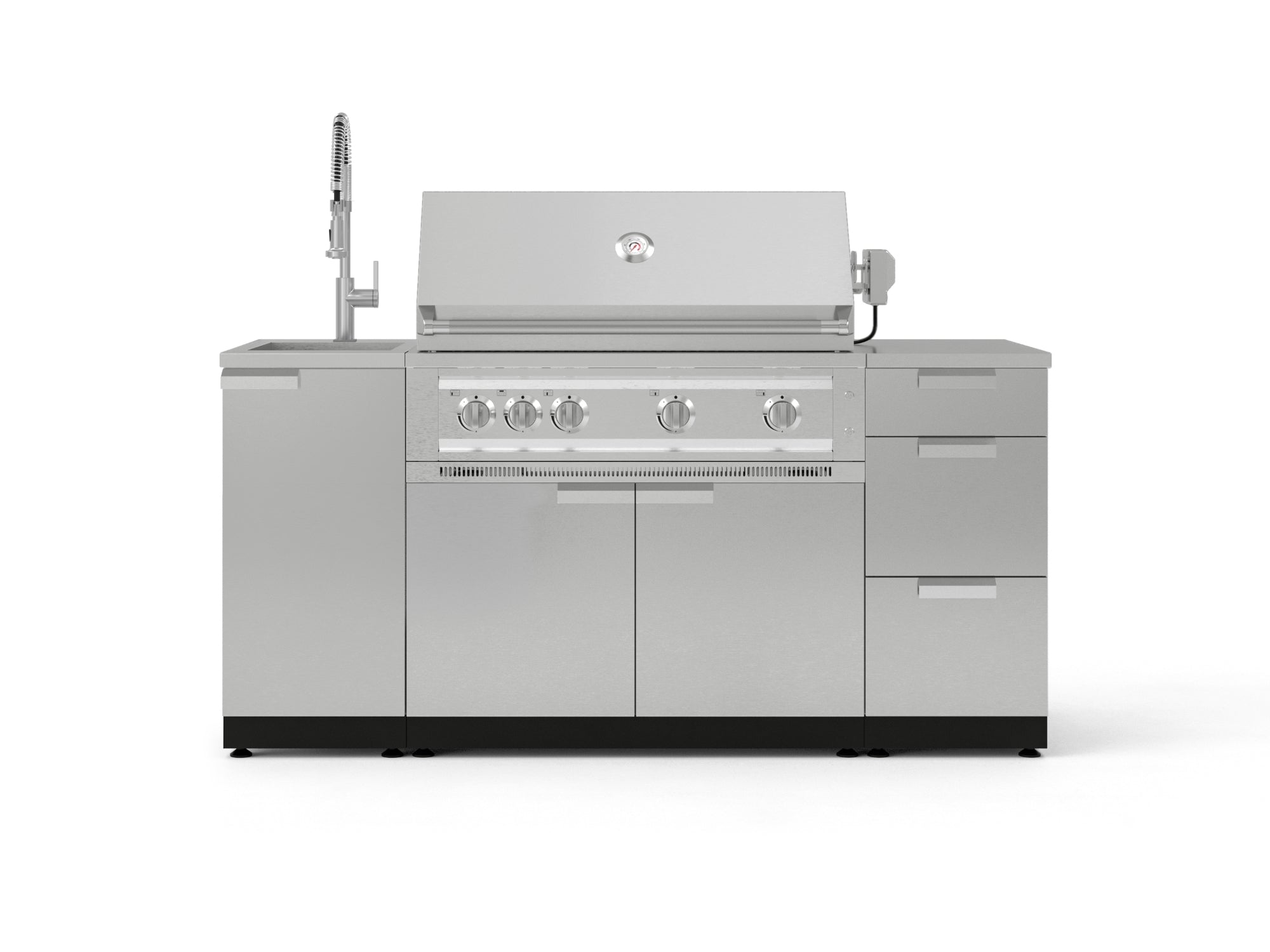 Outdoor Grill Island Stainless-Steel 5 Piece Cabinet Set with Sink, 3 Drawer, Grill Cabinet, Platinum Grill and Countertop
