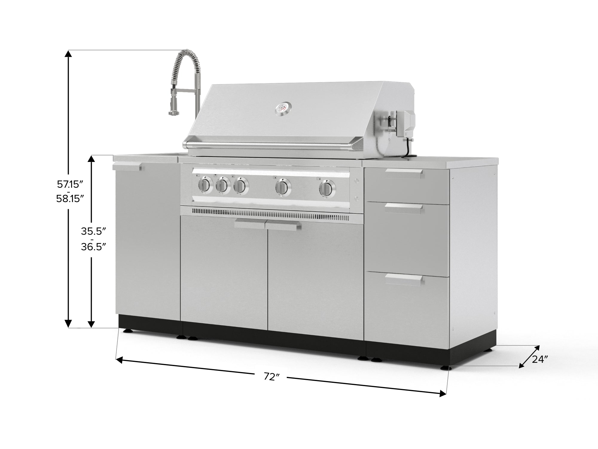 Outdoor Grill Island Stainless-Steel 5 Piece Cabinet Set with Sink, 3 Drawer, Grill Cabinet, Platinum Grill and Countertop