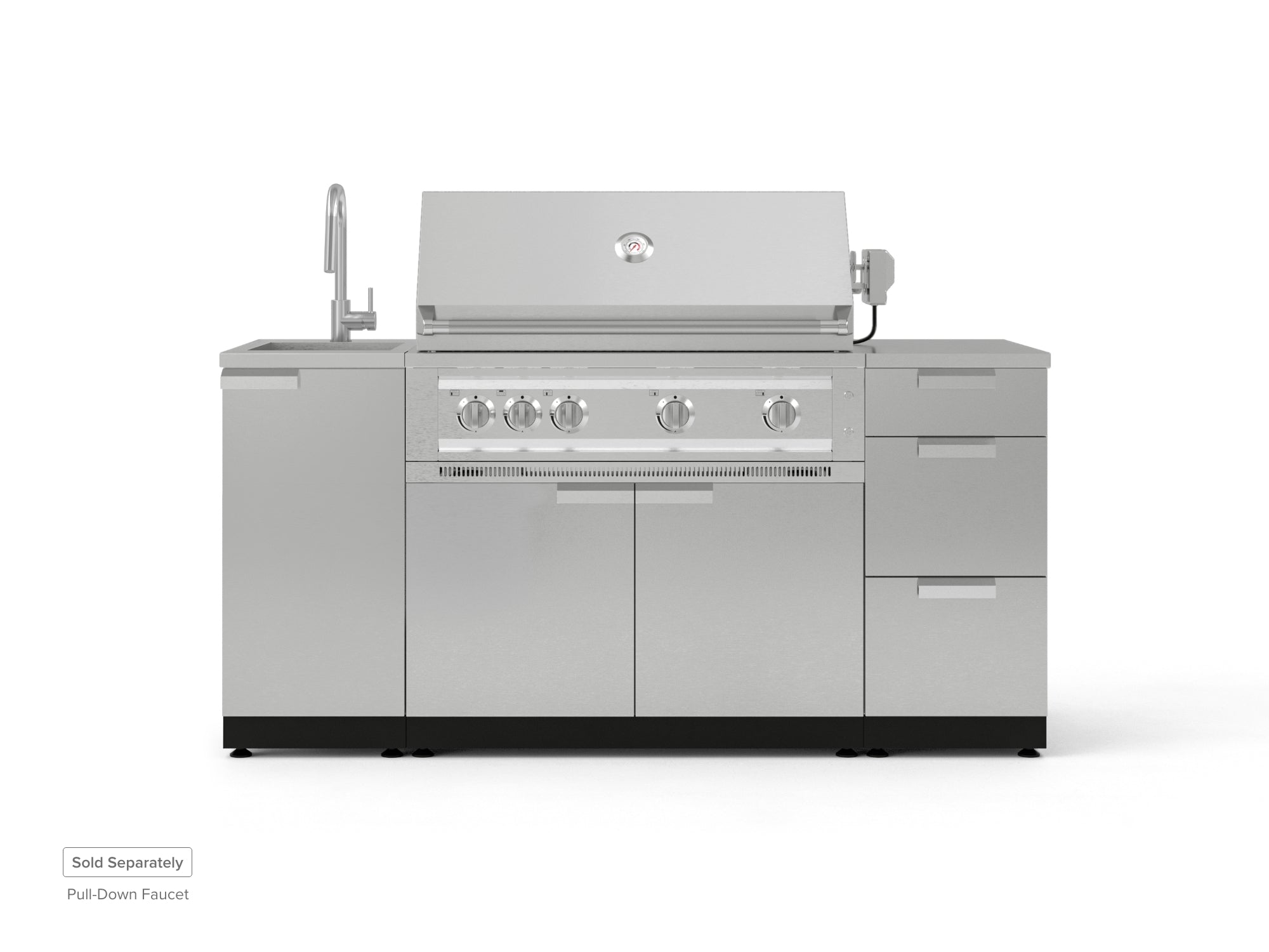 Outdoor Grill Island Stainless-Steel 5 Piece Cabinet Set with Sink, 3 Drawer, Grill Cabinet, Platinum Grill and Countertop