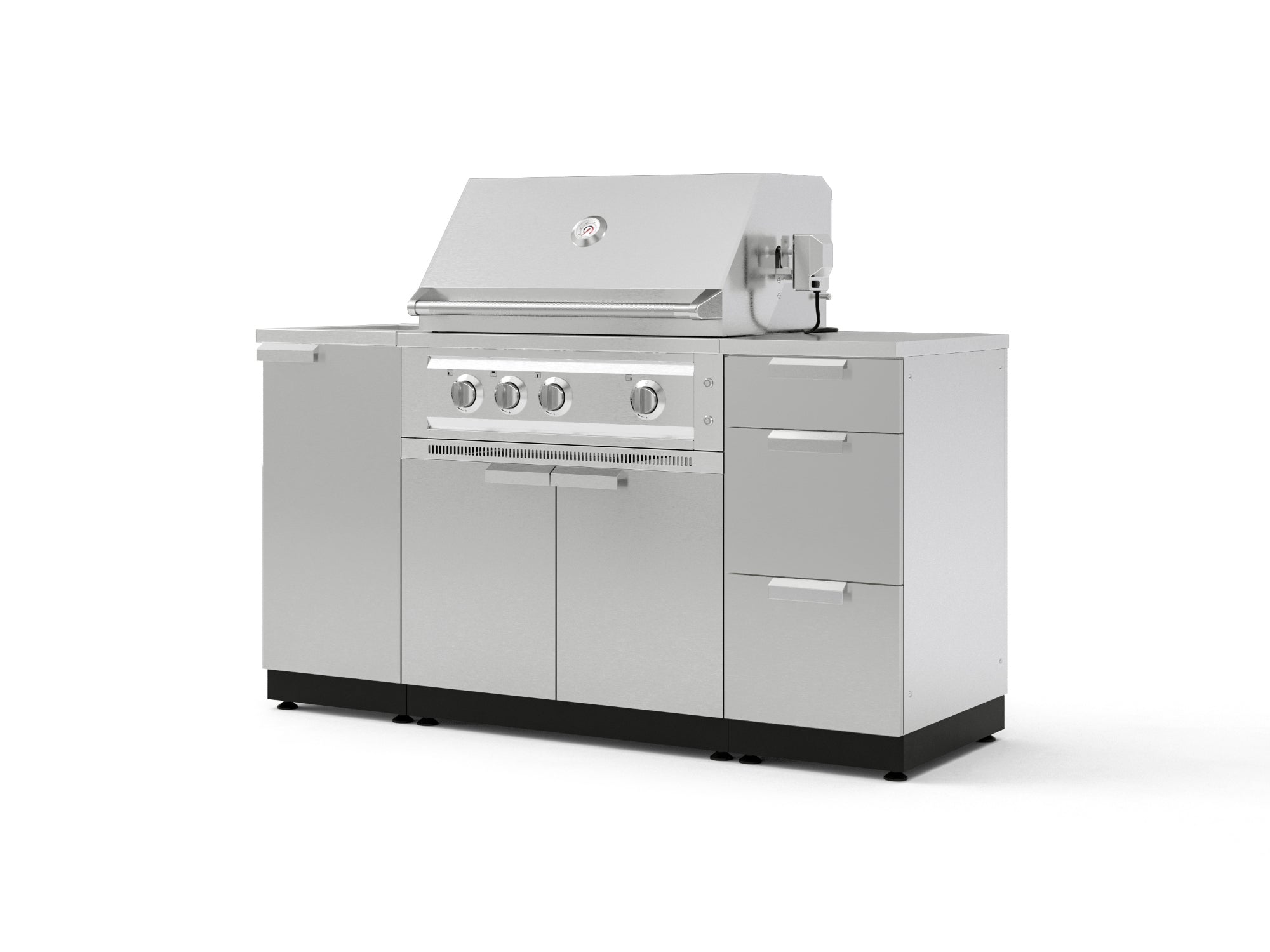 Outdoor Grill Island Stainless-Steel 5 Piece Cabinet Set with Sink, 3 Drawer, Grill Cabinet, Platinum Grill and Countertop