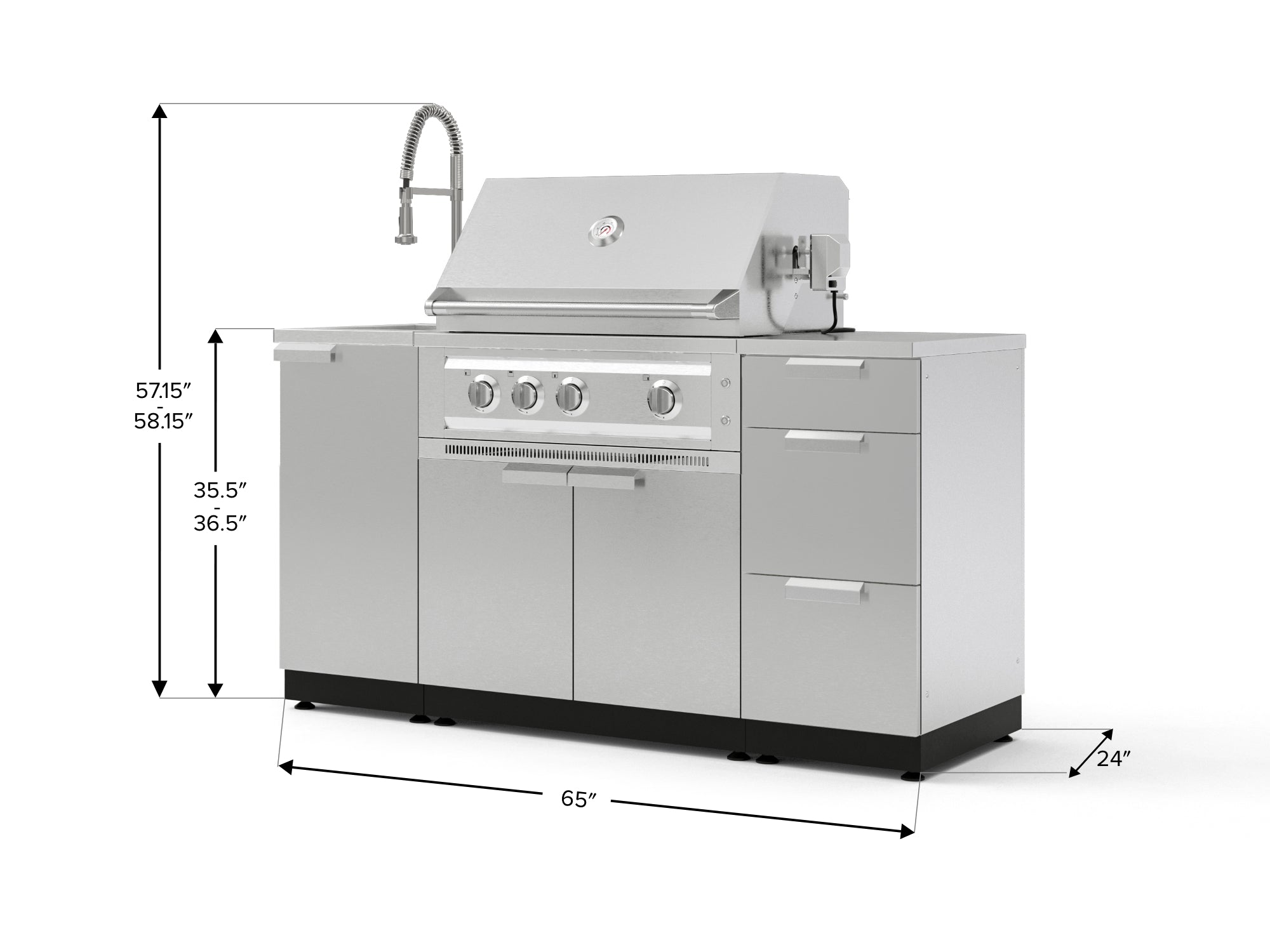 Outdoor Grill Island Stainless-Steel 5 Piece Cabinet Set with Sink, 3 Drawer, Grill Cabinet, Platinum Grill and Countertop