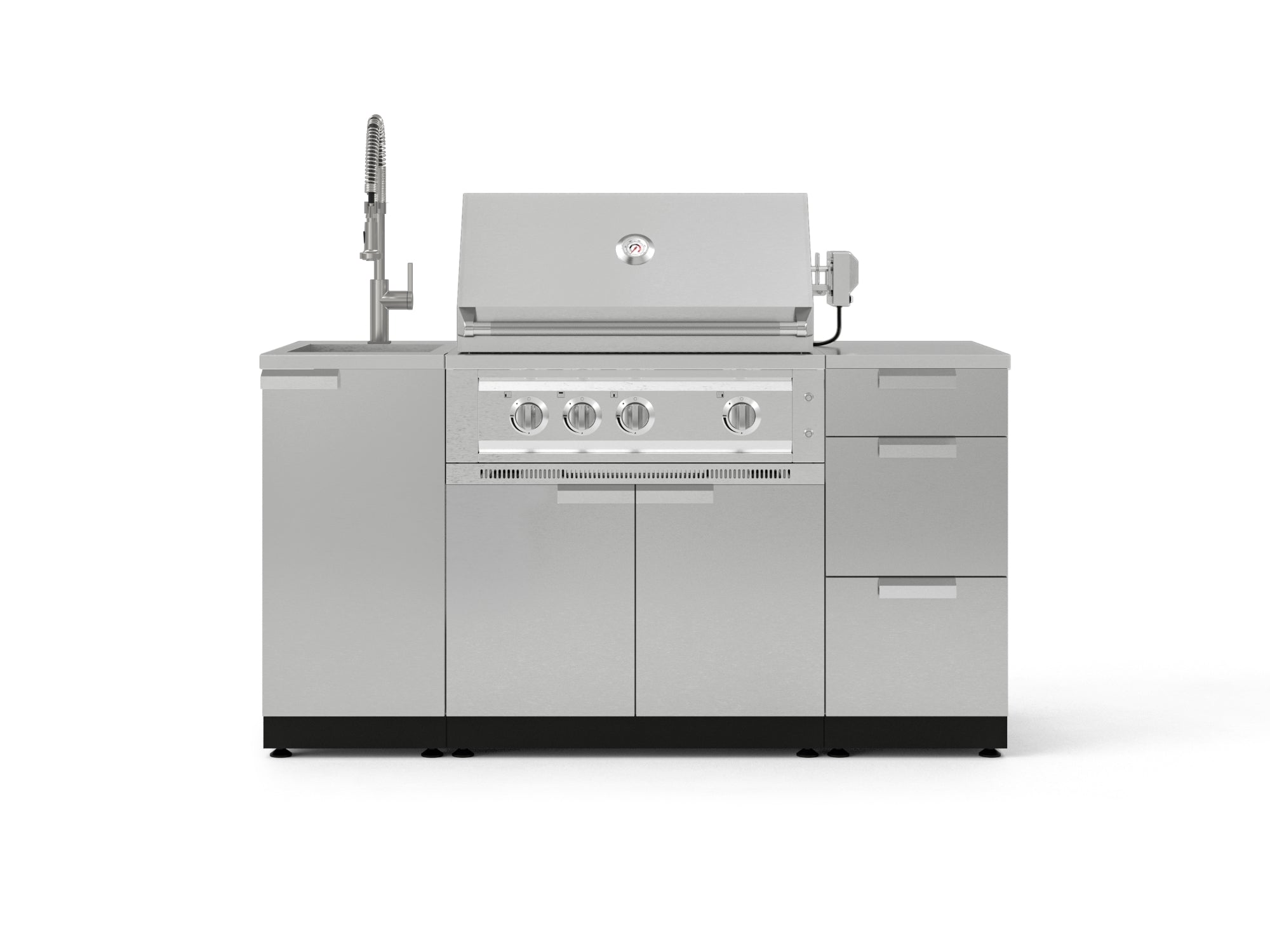 Outdoor Grill Island Stainless-Steel 5 Piece Cabinet Set with Sink, 3 Drawer, Grill Cabinet, Platinum Grill and Countertop