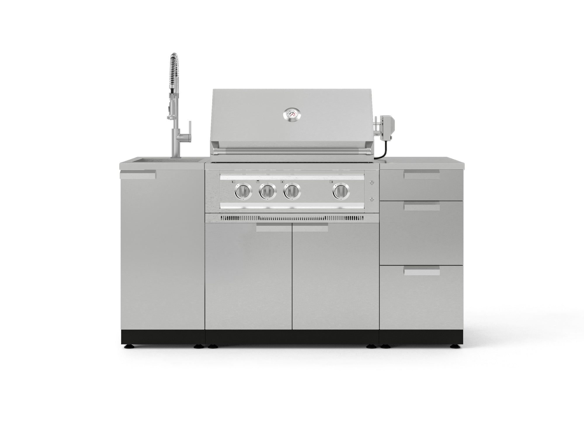 Outdoor Grill Island Stainless-Steel 5 Piece Cabinet Set with Sink, 3 Drawer, Grill Cabinet, Platinum Grill and Countertop