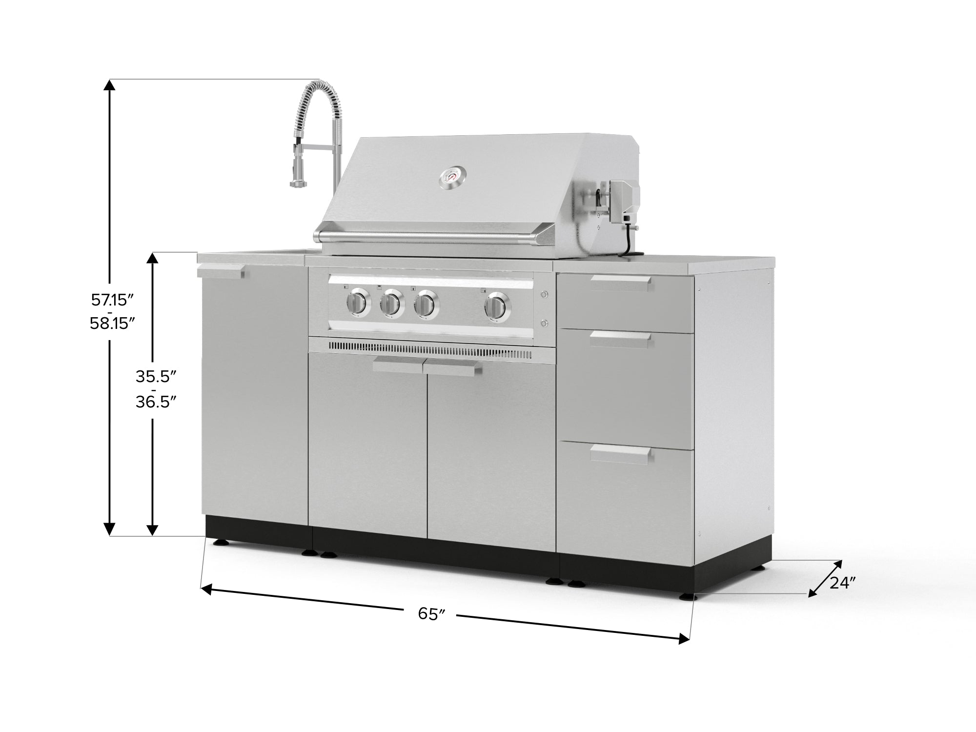 Outdoor Grill Island Stainless-Steel 5 Piece Cabinet Set with Sink, 3 Drawer, Grill Cabinet, Platinum Grill and Countertop