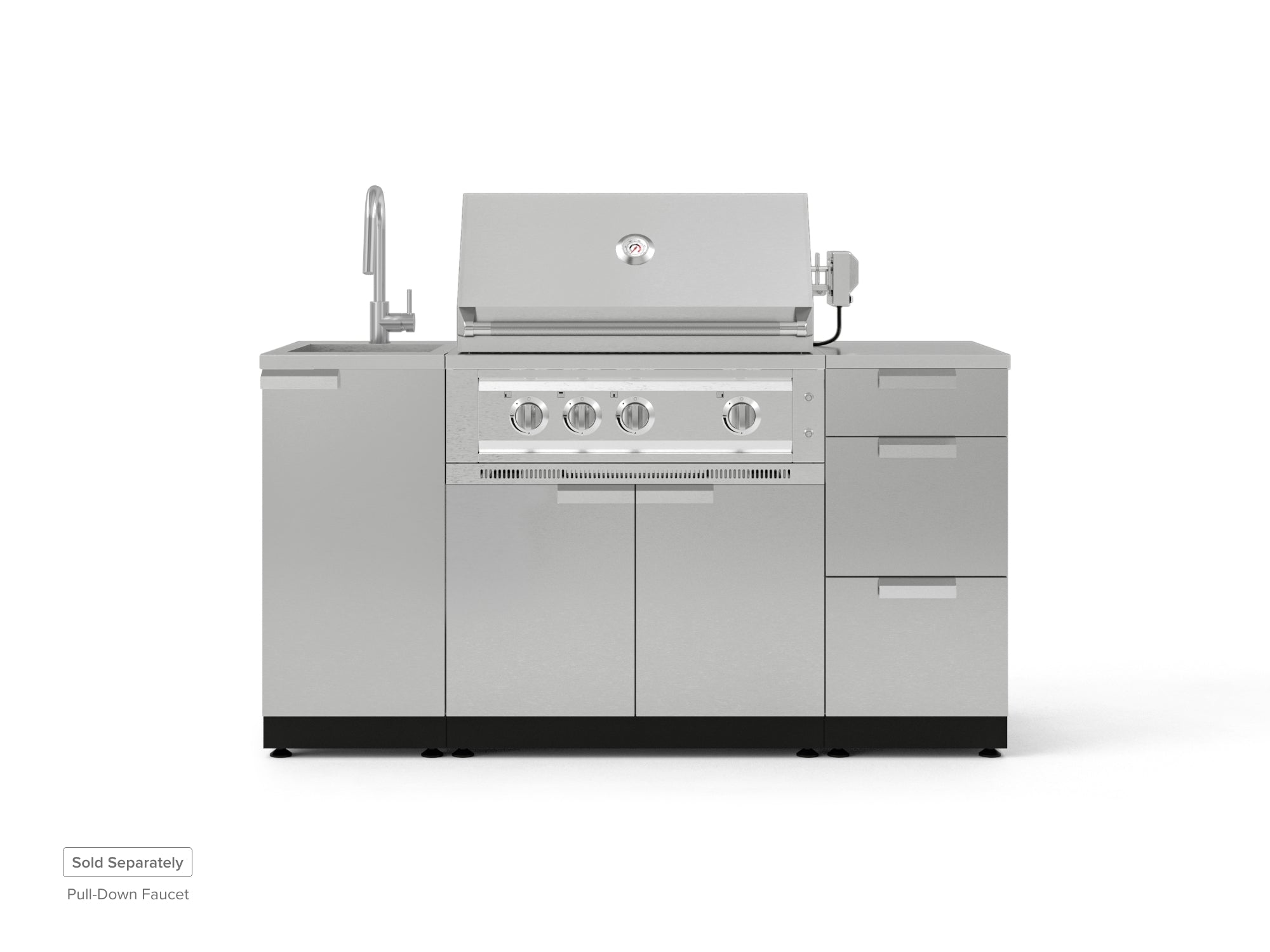 Outdoor Grill Island Stainless-Steel 5 Piece Cabinet Set with Sink, 3 Drawer, Grill Cabinet, Platinum Grill and Countertop