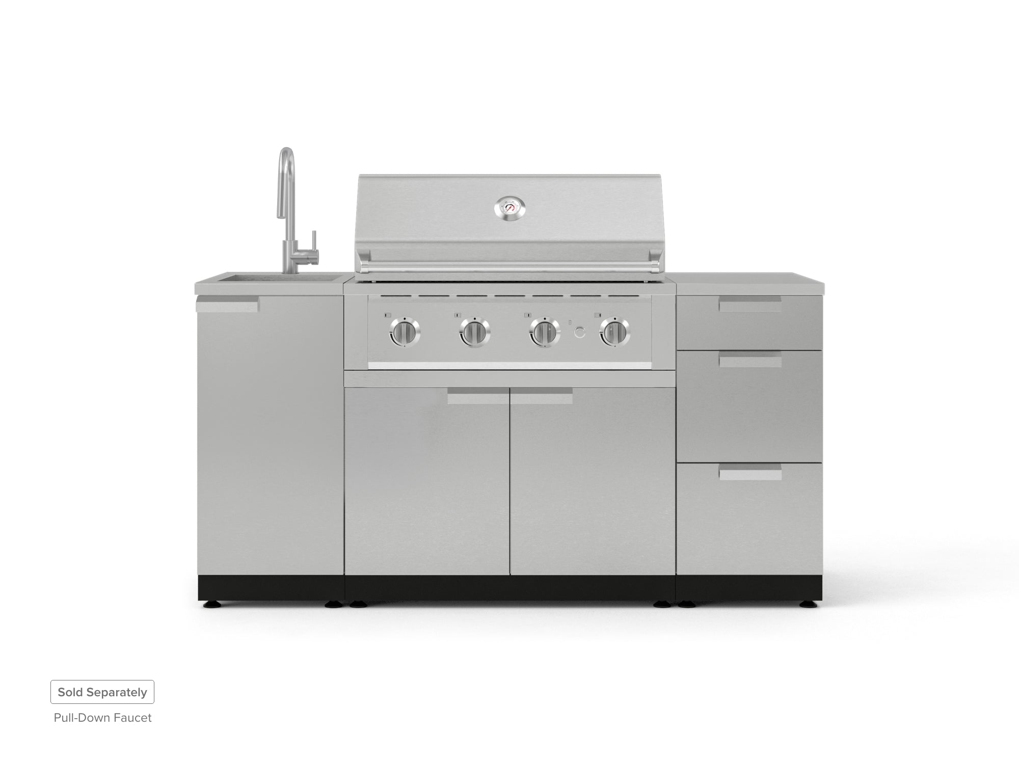 Outdoor Grill Island Stainless-Steel 5 Piece Cabinet Set with Sink, 3 Drawer, Grill Cabinet, Performance Grill and Countertop
