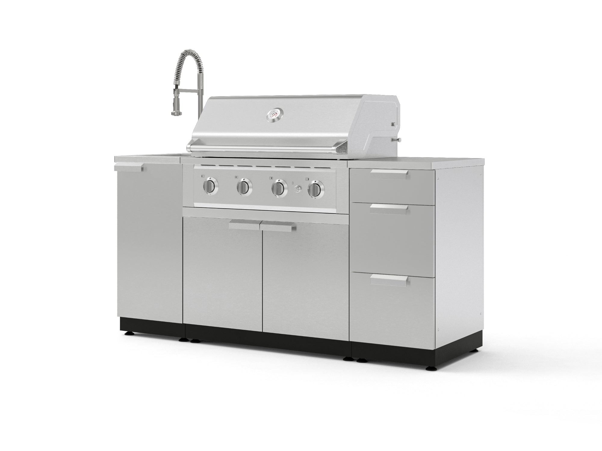 Outdoor Grill Island Stainless-Steel 5 Piece Cabinet Set with Sink, 3 Drawer, Grill Cabinet, Performance Grill and Countertop