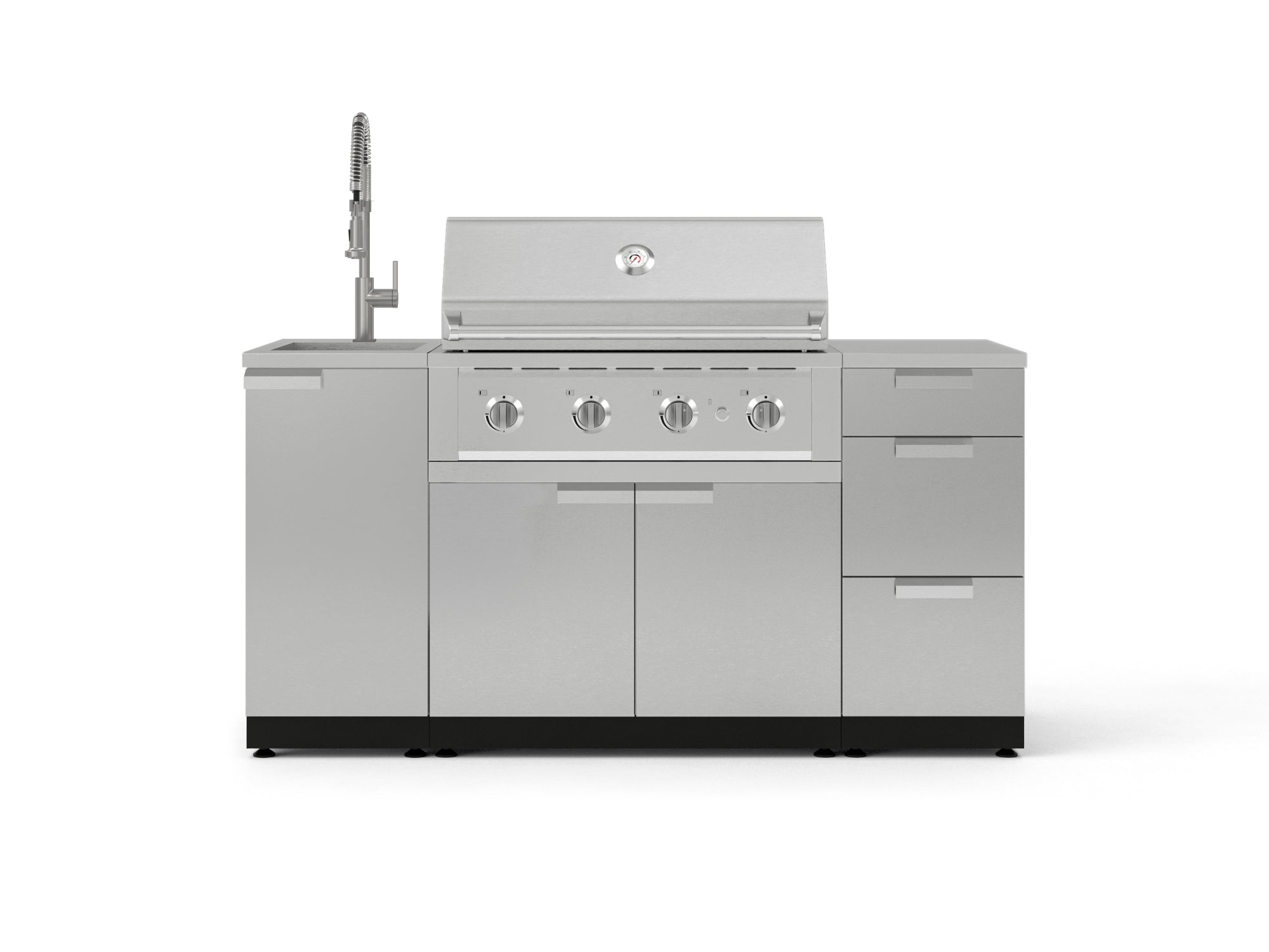 Outdoor Grill Island Stainless-Steel 5 Piece Cabinet Set with Sink, 3 Drawer, Grill Cabinet, Performance Grill and Countertop