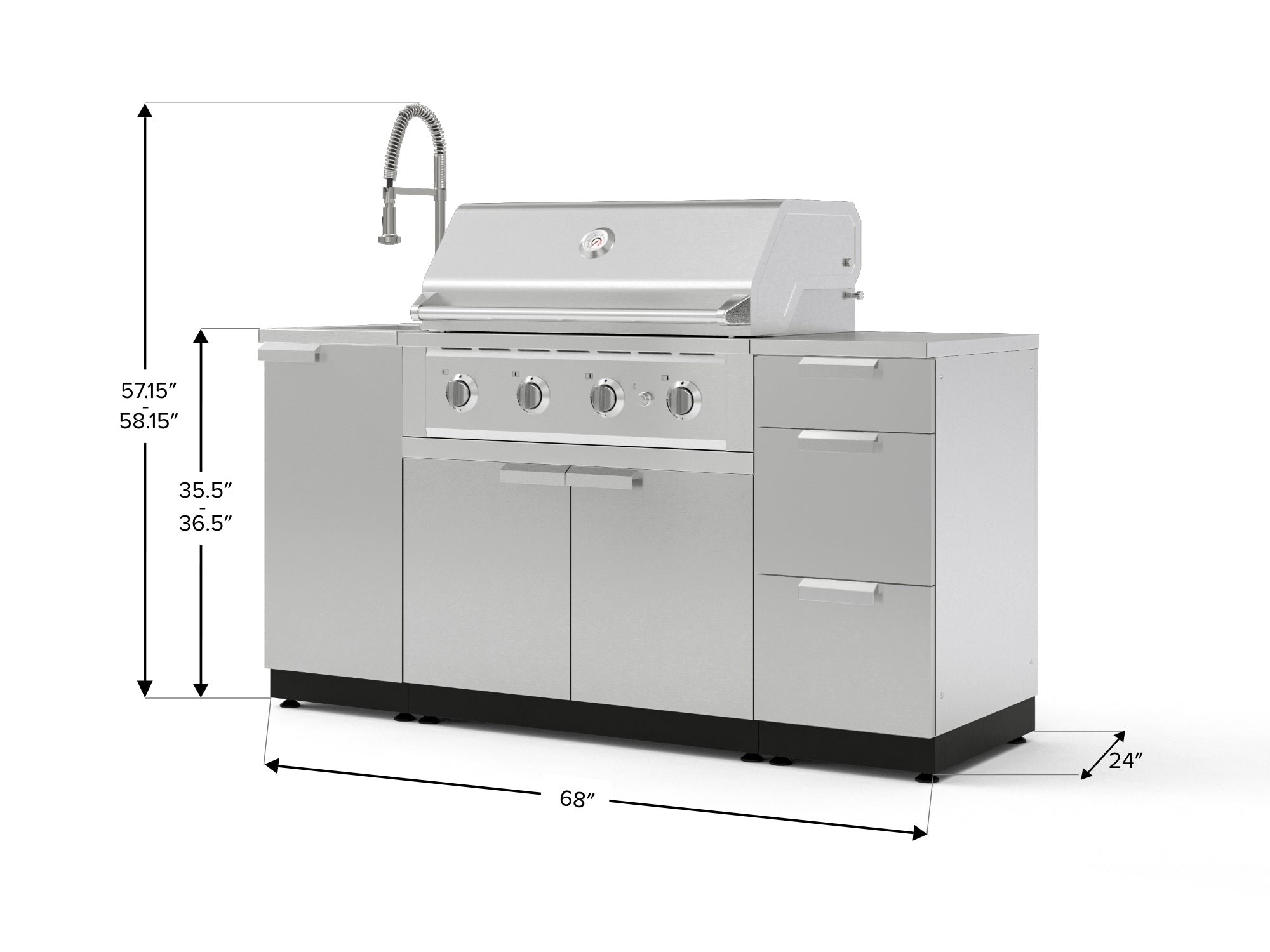 Outdoor Grill Island Stainless-Steel 5 Piece Cabinet Set with Sink, 3 Drawer, Grill Cabinet, Performance Grill and Countertop