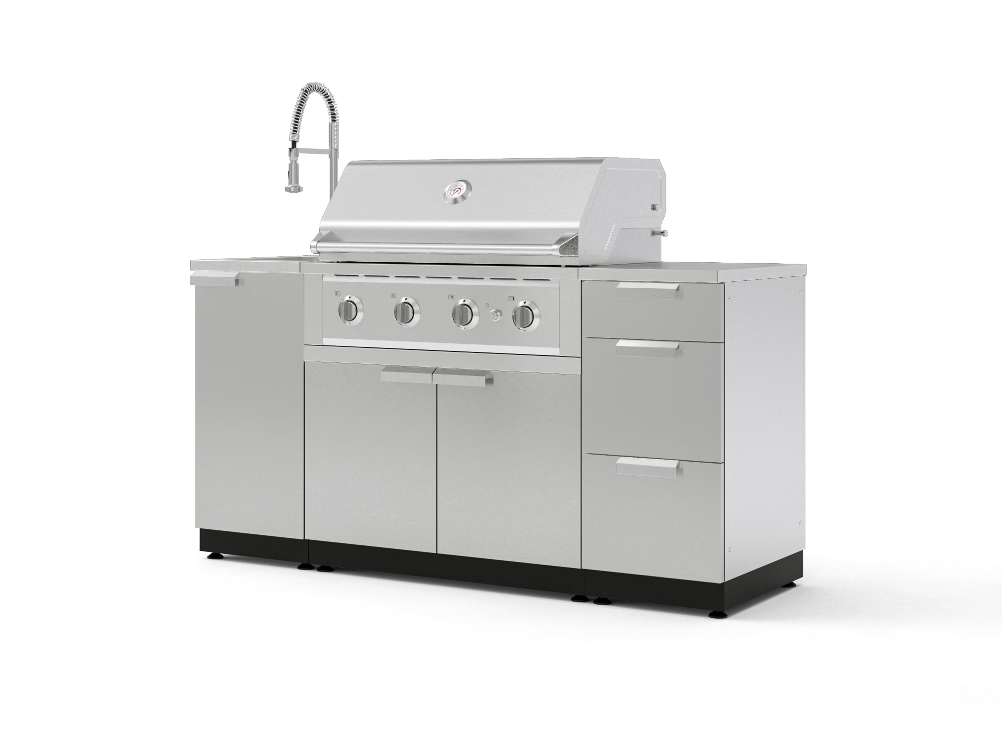 Outdoor Grill Island Stainless-Steel 5 Piece Cabinet Set with Sink, 3 Drawer, Grill Cabinet, Performance Grill and Countertop