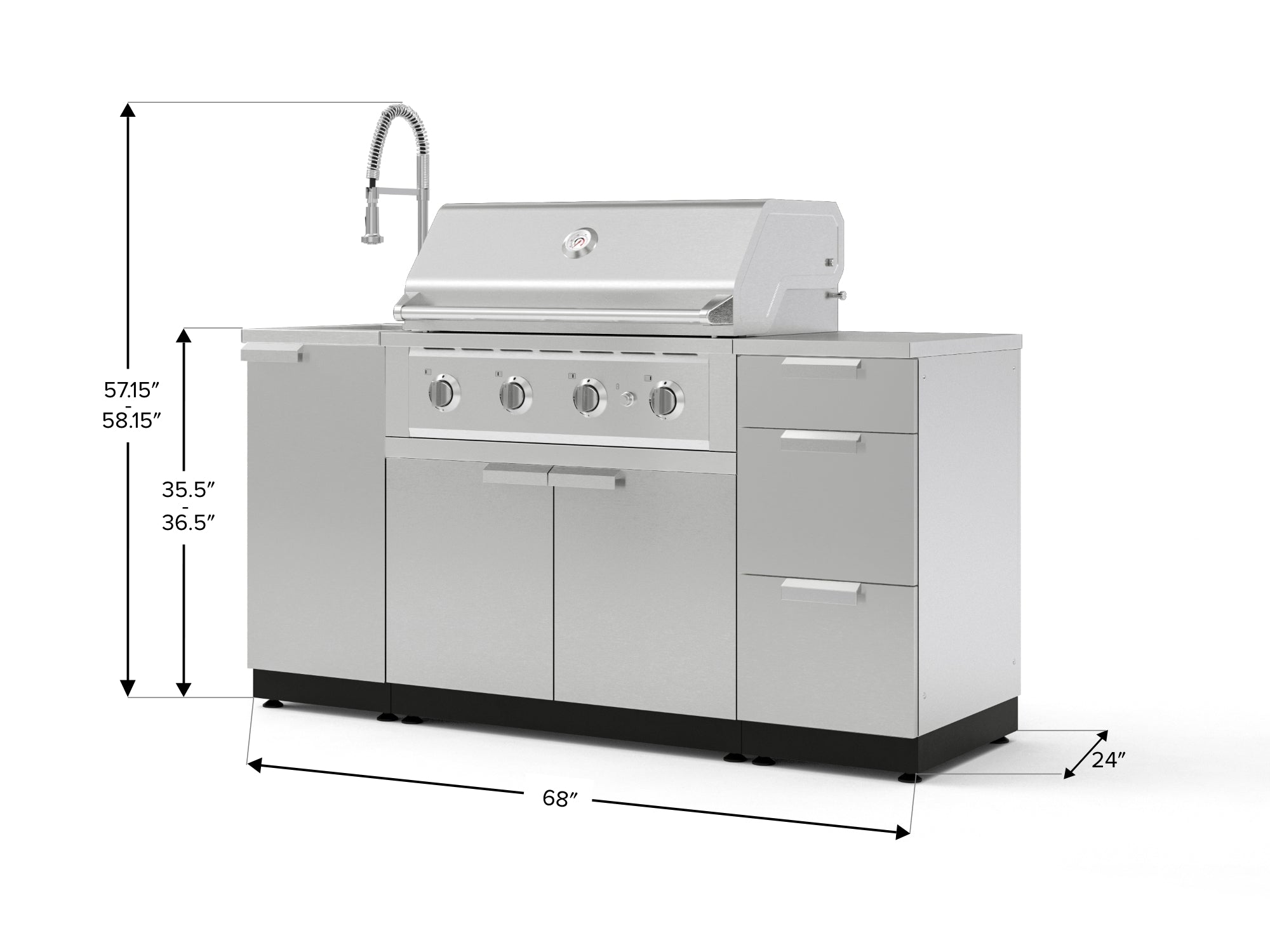 Outdoor Grill Island Stainless-Steel 5 Piece Cabinet Set with Sink, 3 Drawer, Grill Cabinet, Performance Grill and Countertop