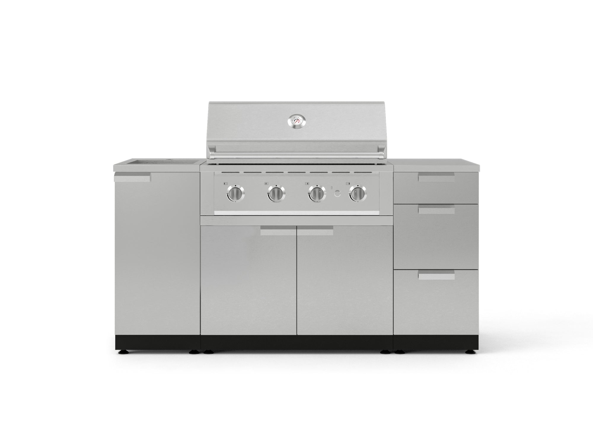Outdoor Grill Island Stainless-Steel 5 Piece Cabinet Set with Sink, 3 Drawer, Grill Cabinet, Performance Grill and Countertop