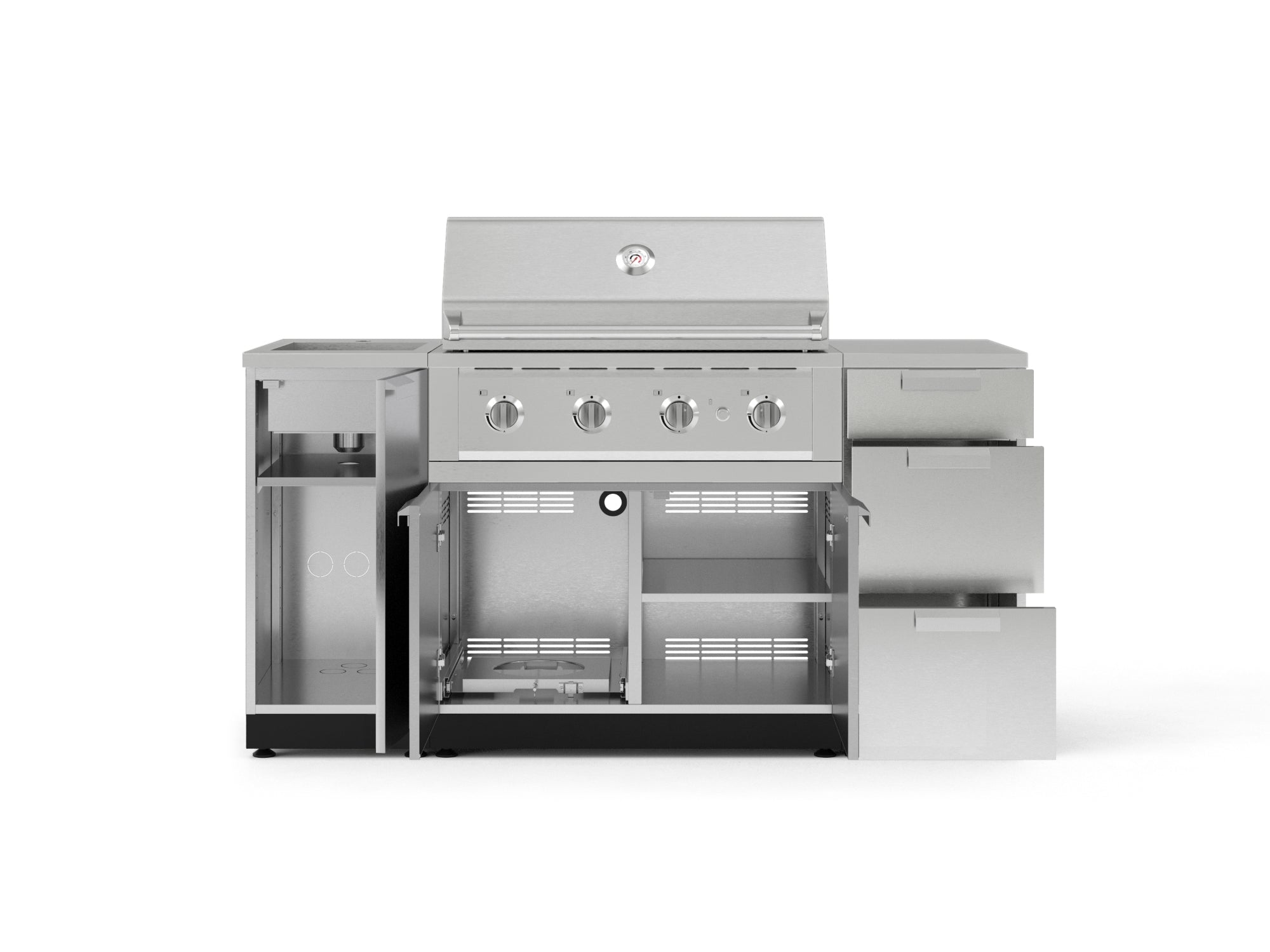Outdoor Grill Island Stainless-Steel 5 Piece Cabinet Set with Sink, 3 Drawer, Grill Cabinet, Performance Grill and Countertop