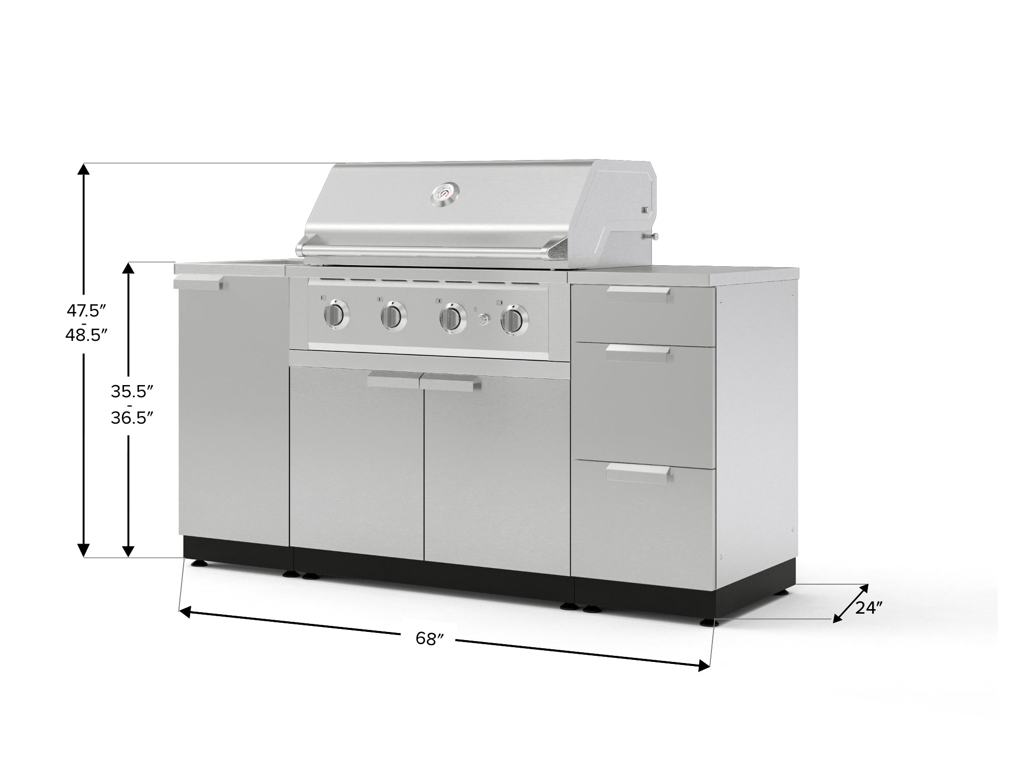Outdoor Grill Island Stainless-Steel 5 Piece Cabinet Set with Sink, 3 Drawer, Grill Cabinet, Performance Grill and Countertop